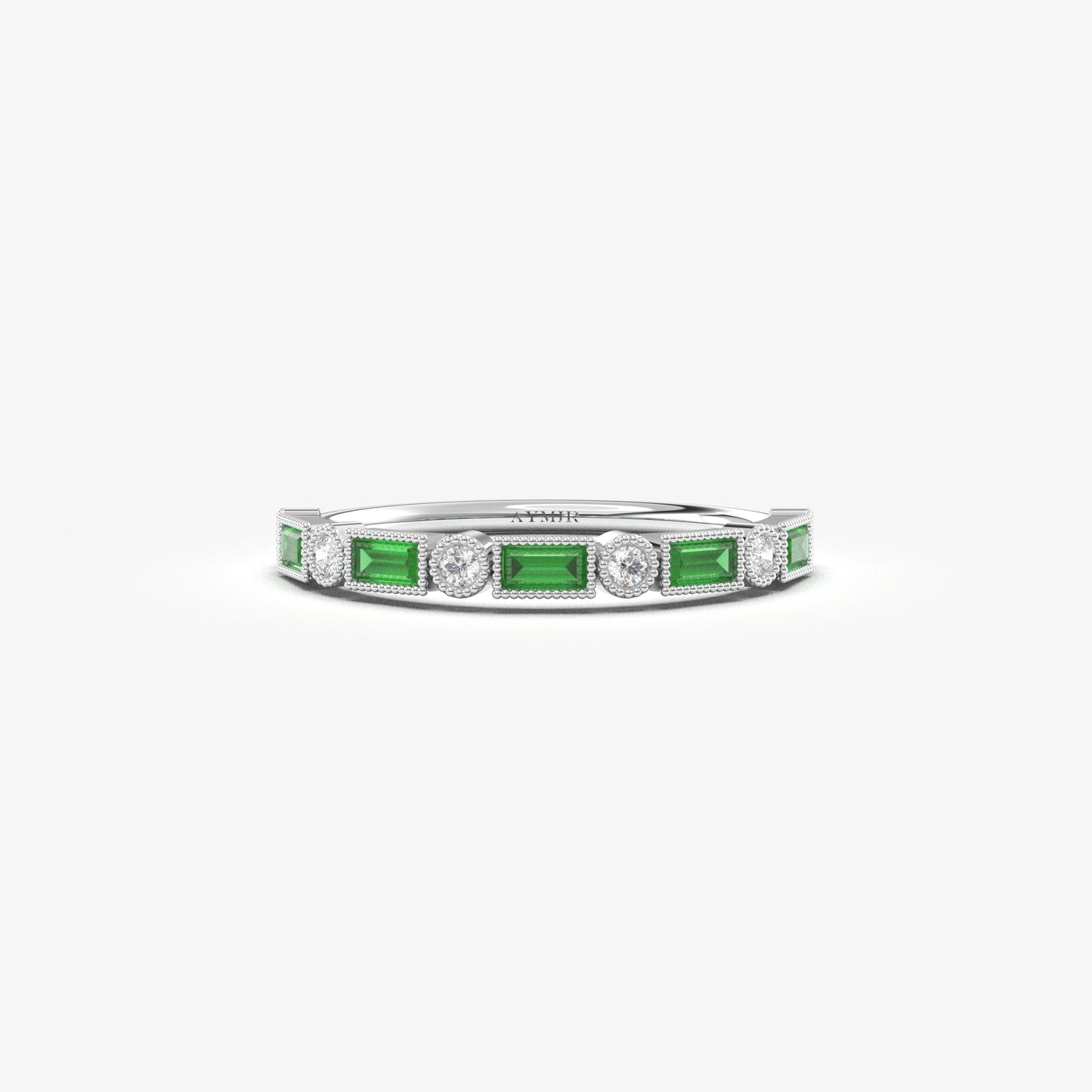 18K Gold Baguette Cut Emerald and Cz Ring - 2S233EME