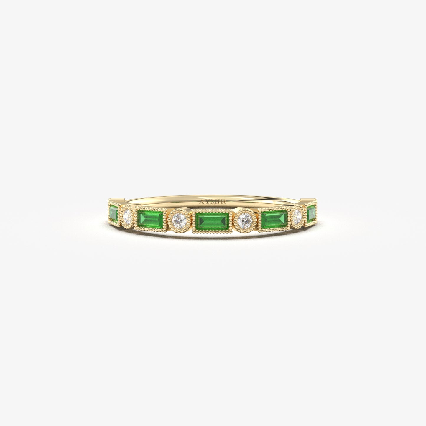 18K Gold Baguette Cut Emerald and Cz Ring - 2S233EME