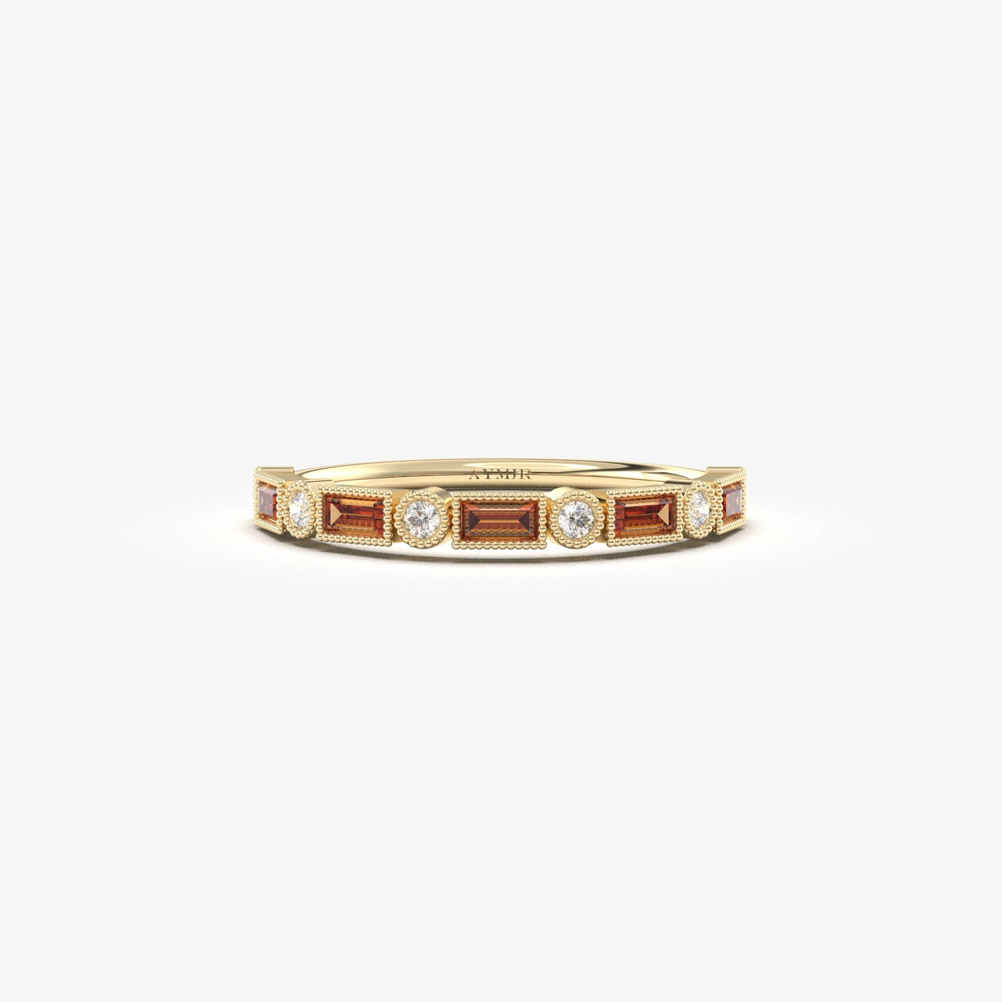 18K Gold Baguette Cut Garnet and Cz Ring - 2S233GAR