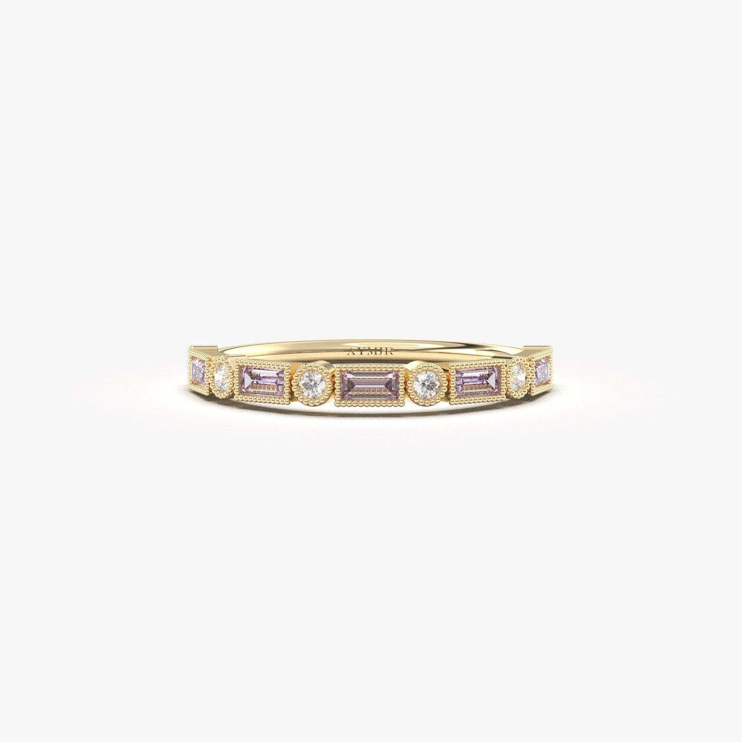 18K Gold Baguette Cut Lavender and Cz Ring - 2S233LAV