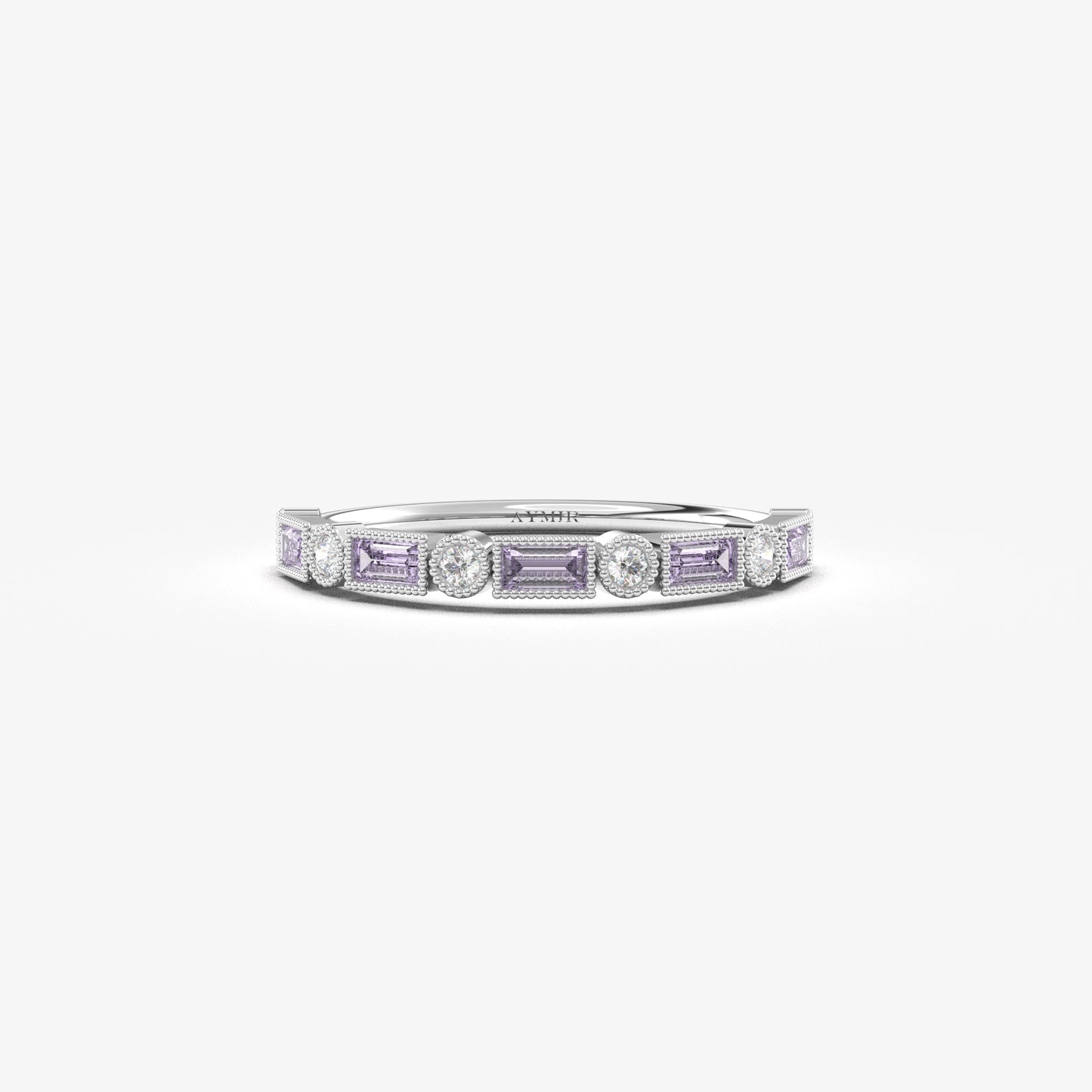18K Gold Baguette Cut Lavender and Cz Ring - 2S233LAV
