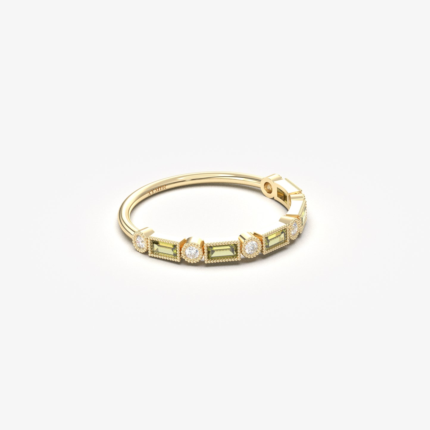 Anillo de oro de 18 quilates con peridoto y circonitas cúbicas de talla baguette - 2S233PER