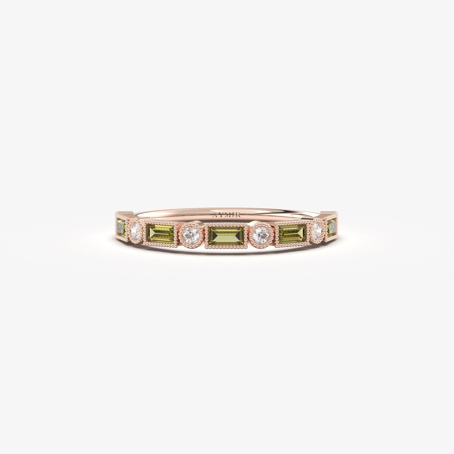 Anillo de oro de 18 quilates con peridoto y circonitas cúbicas de talla baguette - 2S233PER