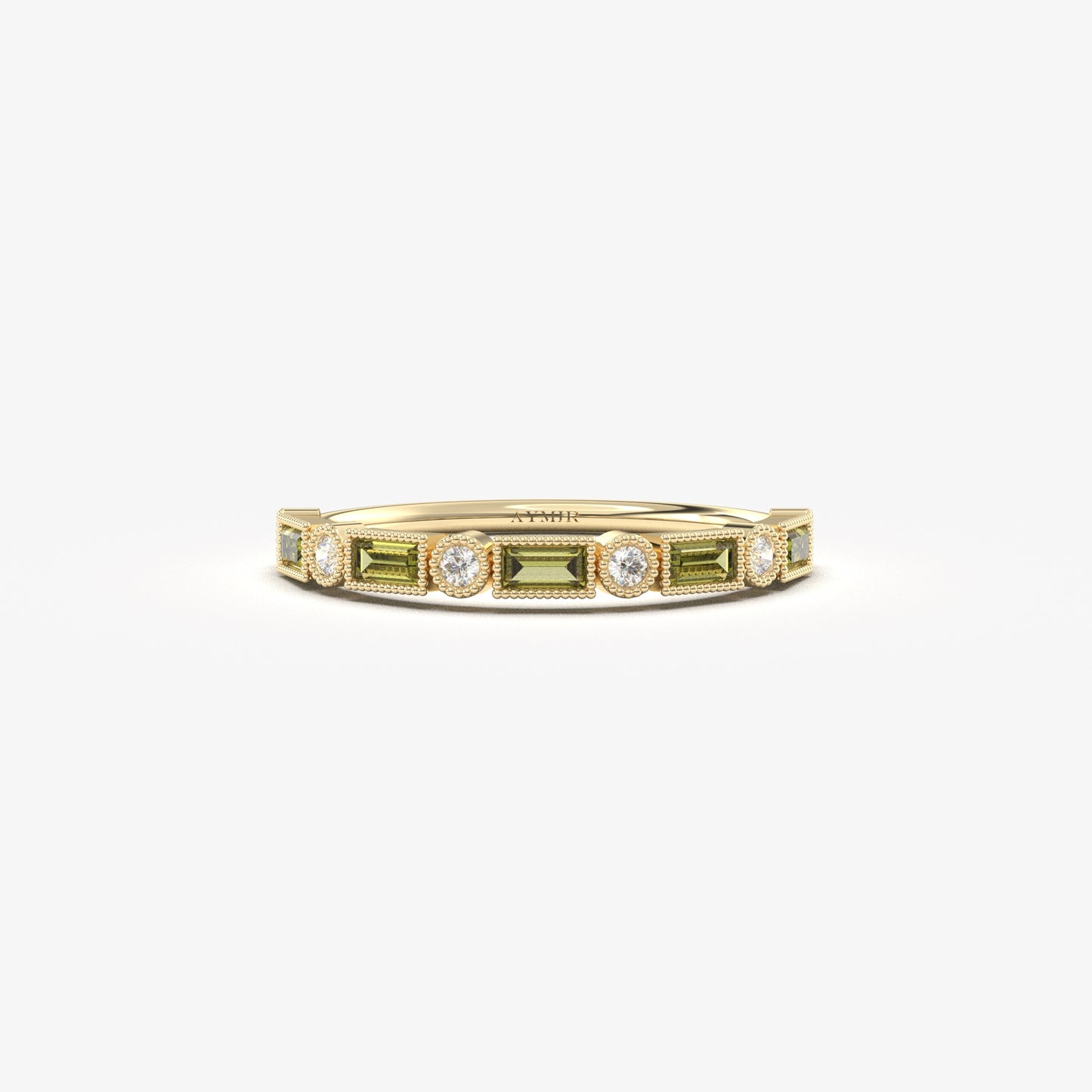 Anillo de oro de 18 quilates con peridoto y circonitas cúbicas de talla baguette - 2S233PER
