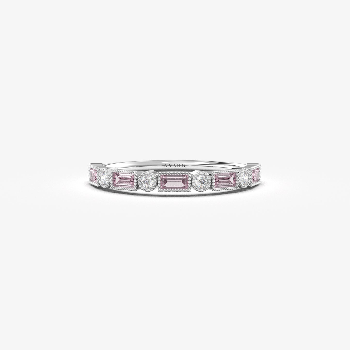 18K Gold Baguette Cut Pink and Cz Ring - 2S233PNK