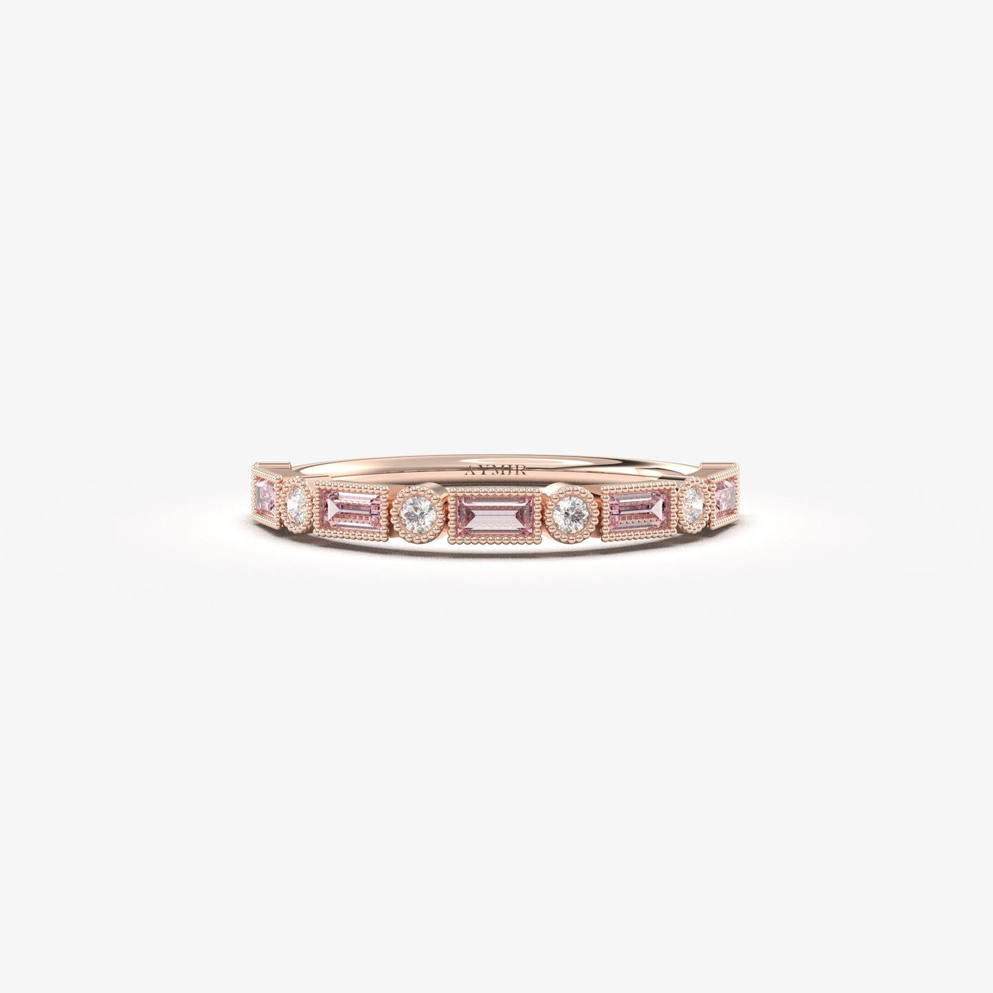 18K Gold Baguette Cut Pink and Cz Ring - 2S233PNK
