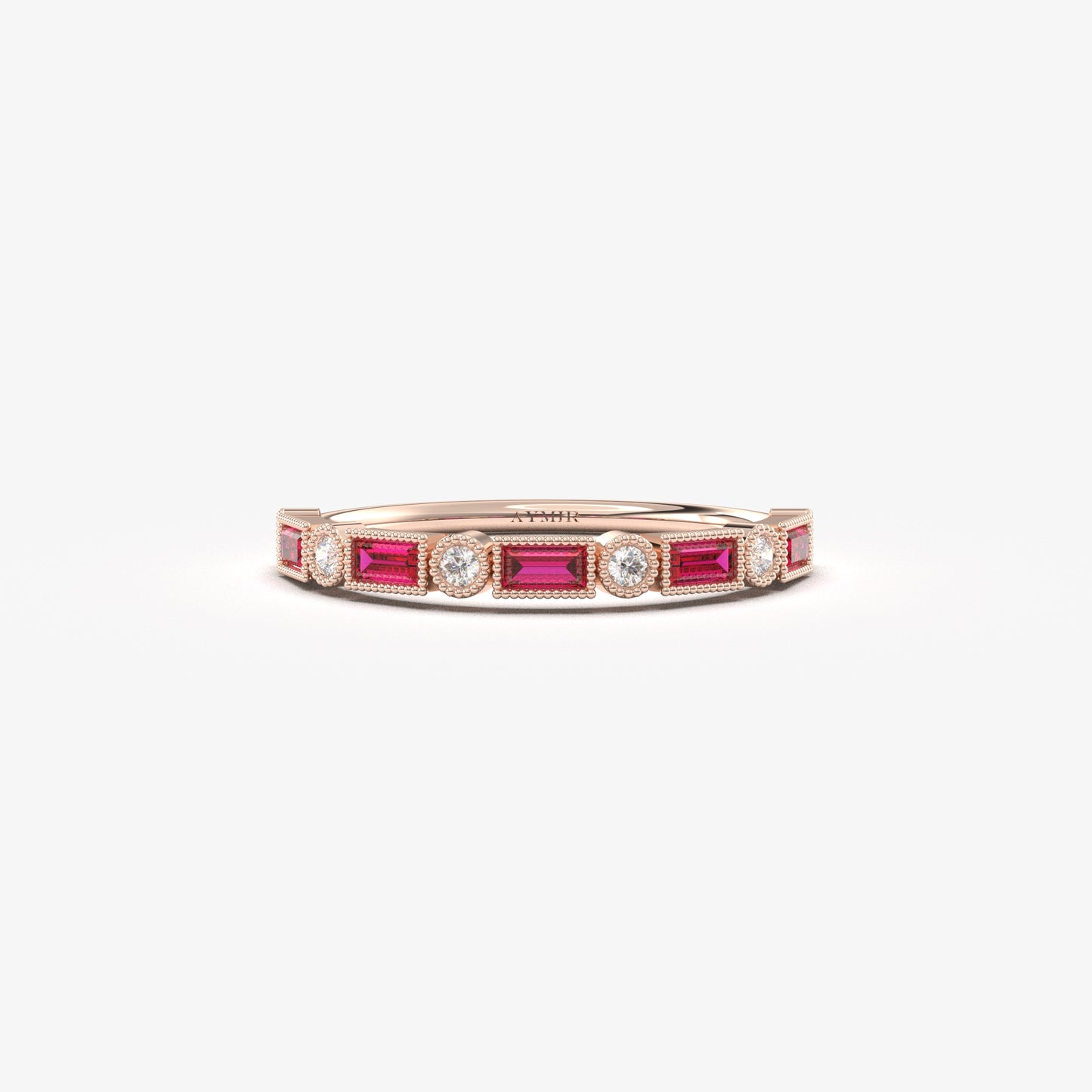 18K Gold Baguette Cut Ruby and Cz Ring - 2S233RBY