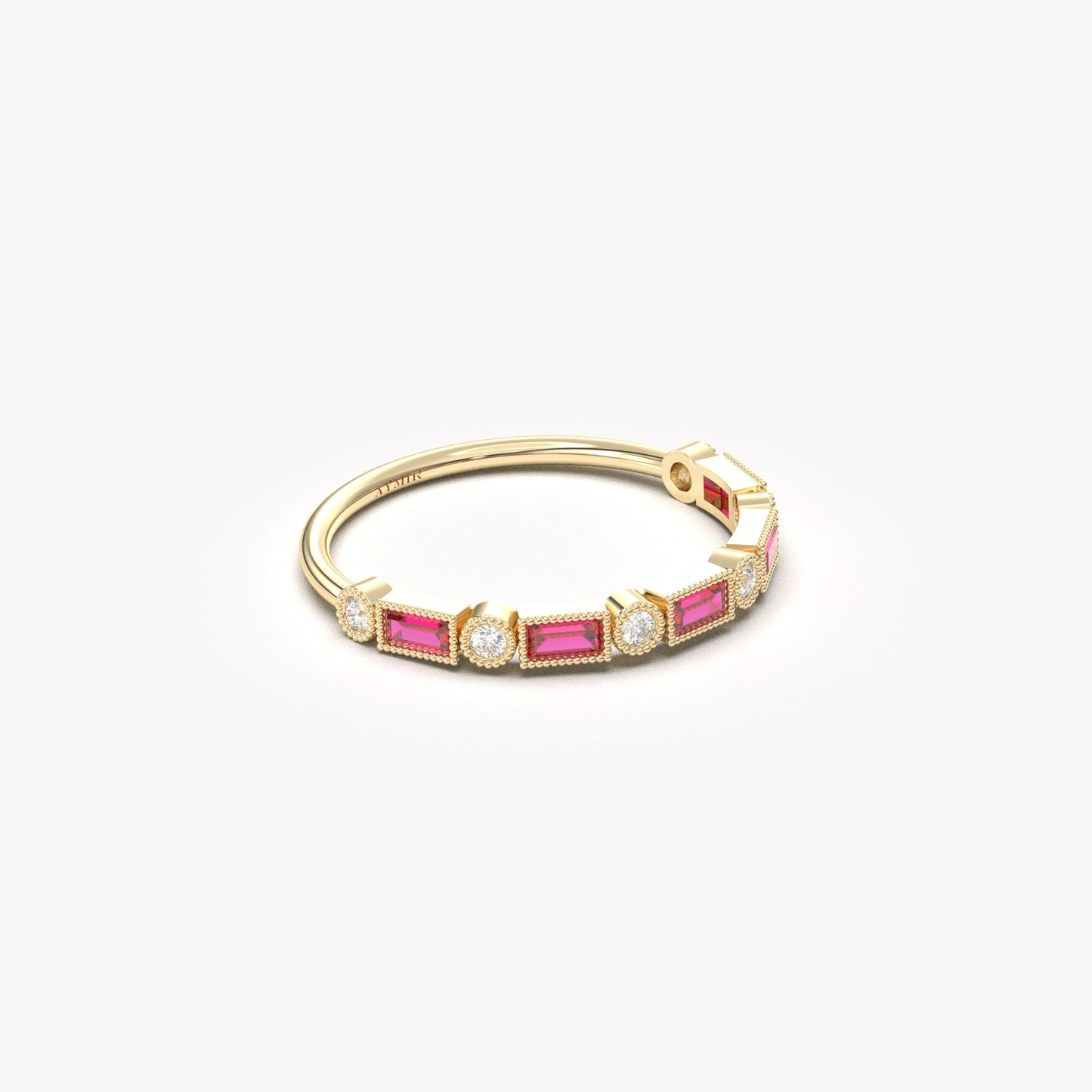18K Gold Baguette Cut Ruby and Cz Ring - 2S233RBY