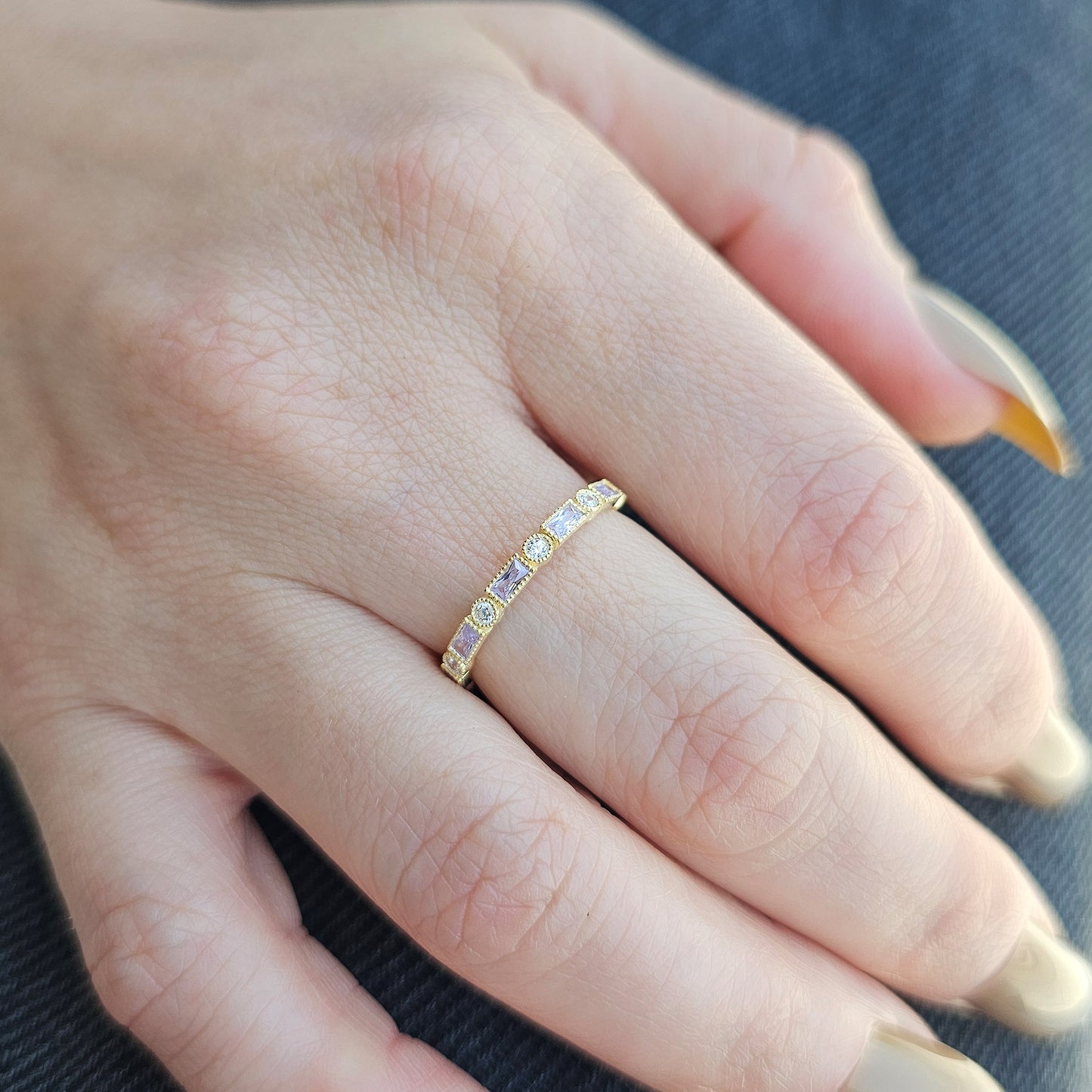 18K Gold Baguette Cut Lavender and Cz Ring - 2S233LAV