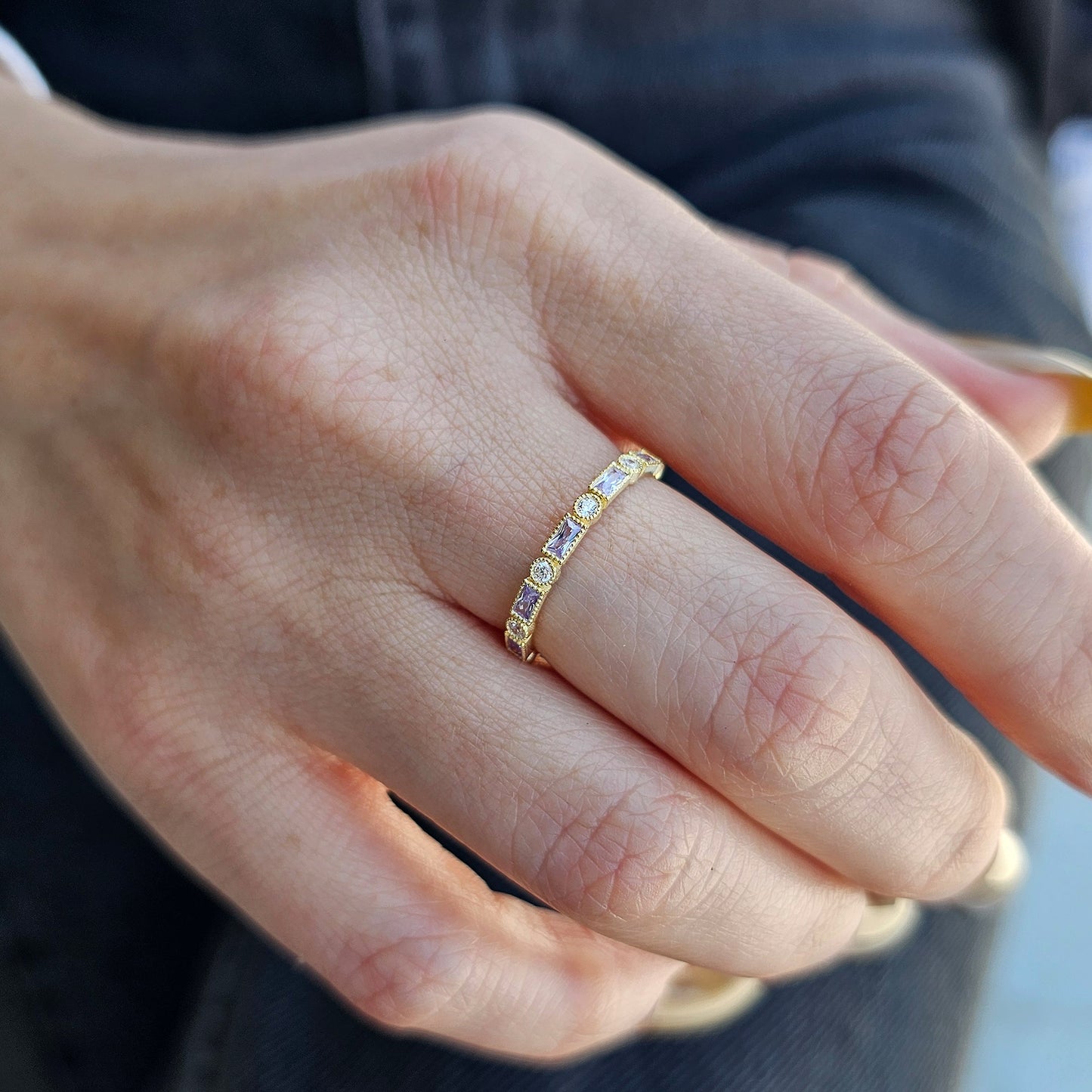 18K Gold Baguette Cut Lavender and Cz Ring - 2S233LAV