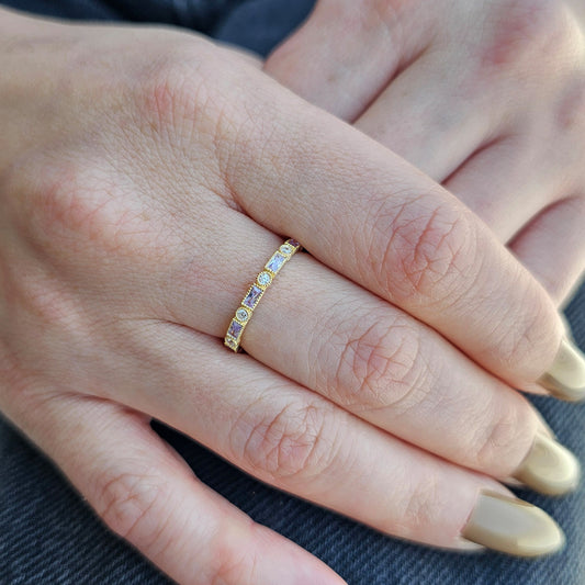 18K Gold Baguette Cut Lavender and Cz Ring - 2S233LAV