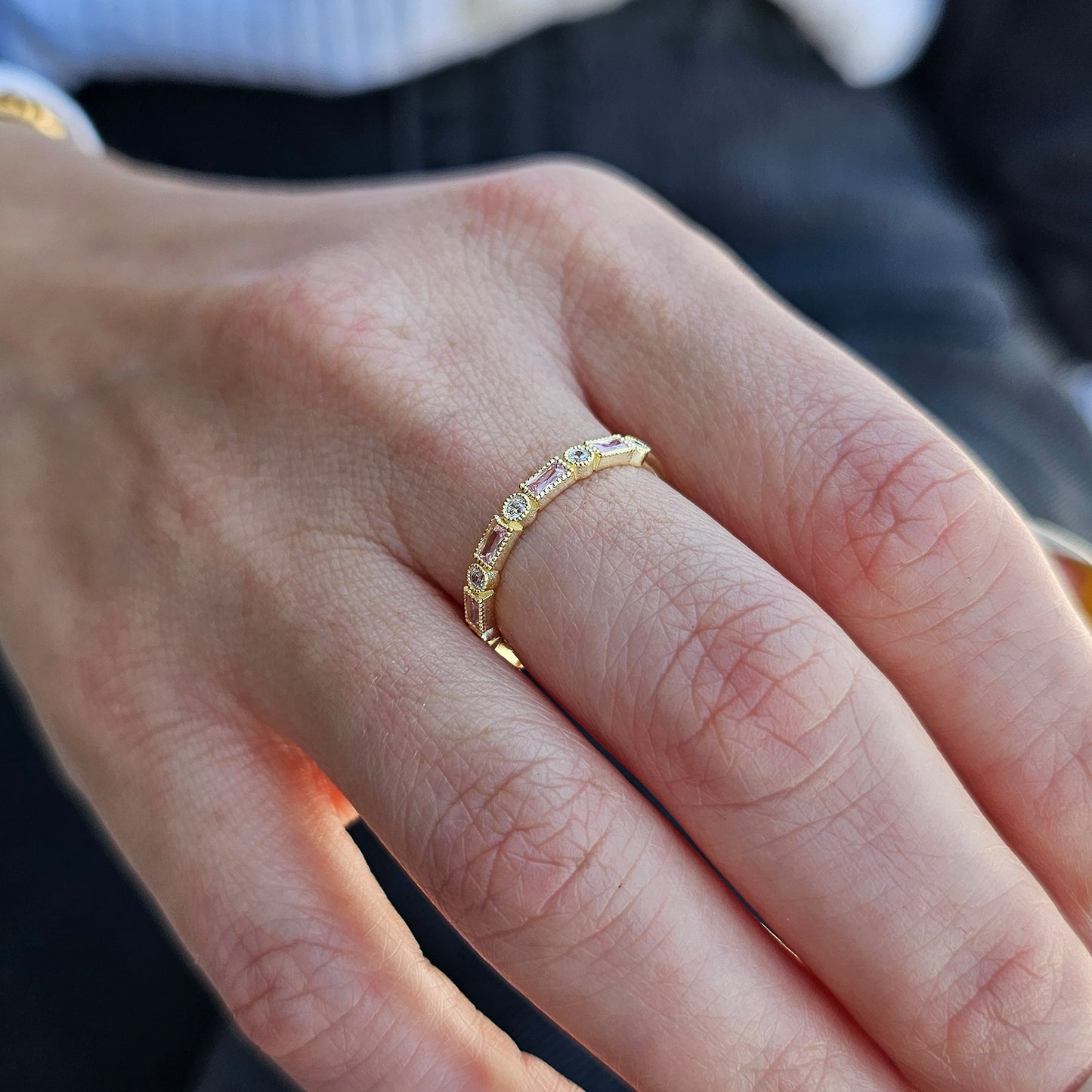 18K Gold Baguette Cut Pink and Cz Ring - 2S233PNK