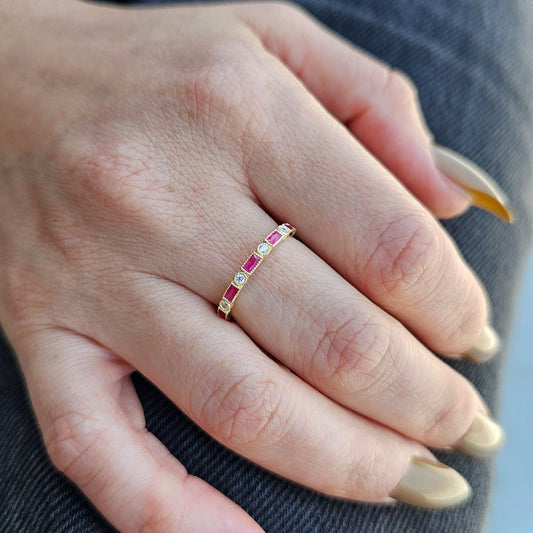 18K Gold Baguette Cut Ruby and Cz Ring - 2S233RBY