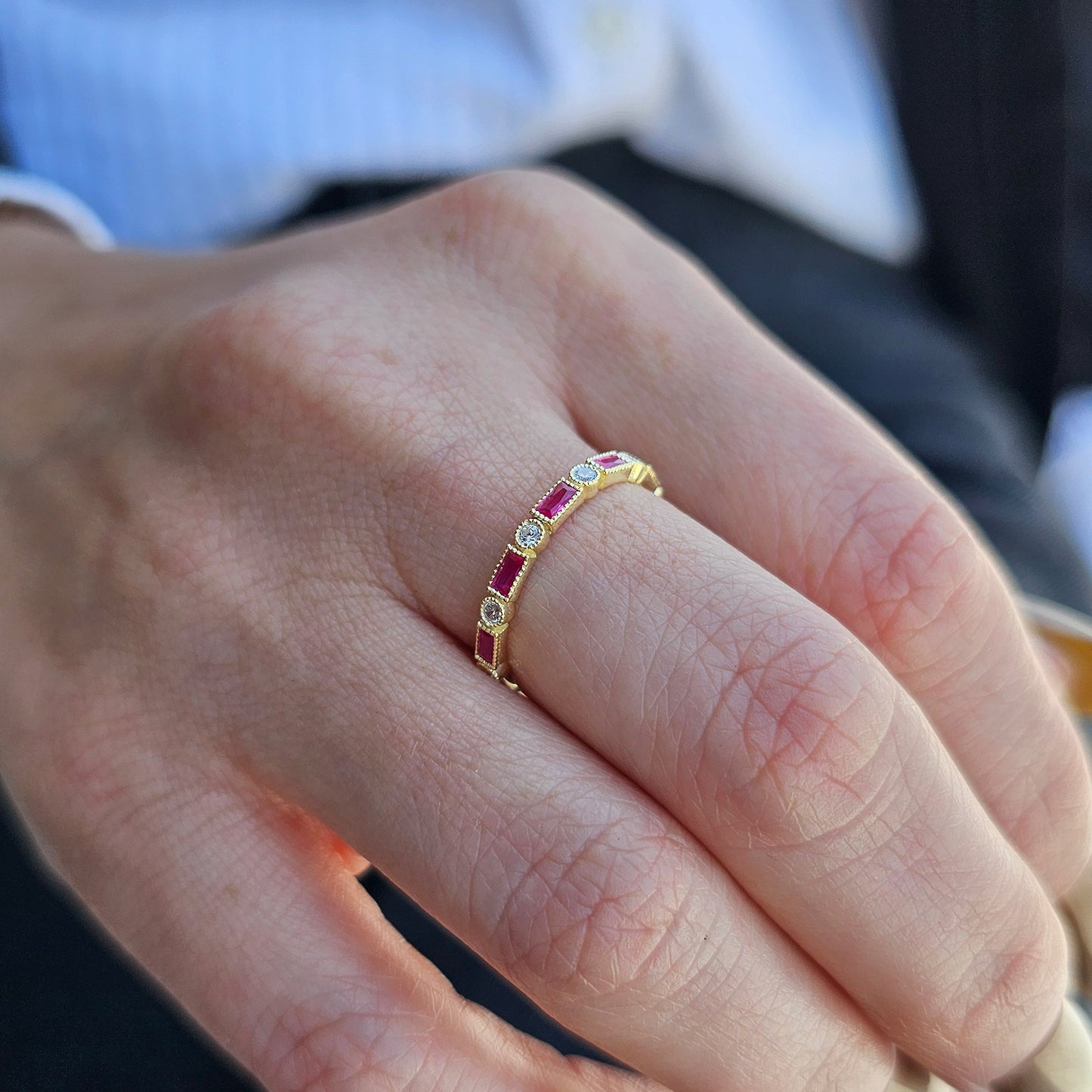 18K Gold Baguette Cut Ruby and Cz Ring - 2S233RBY