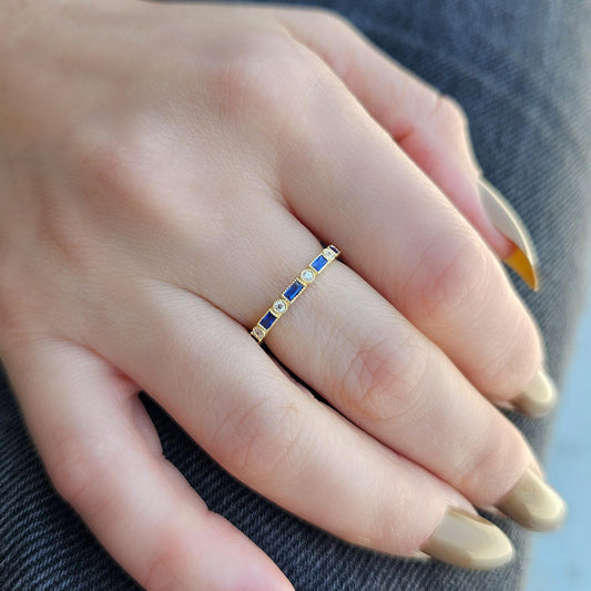 18K Gold Baguette Sapphire and Cz Ring - 2S233SAP