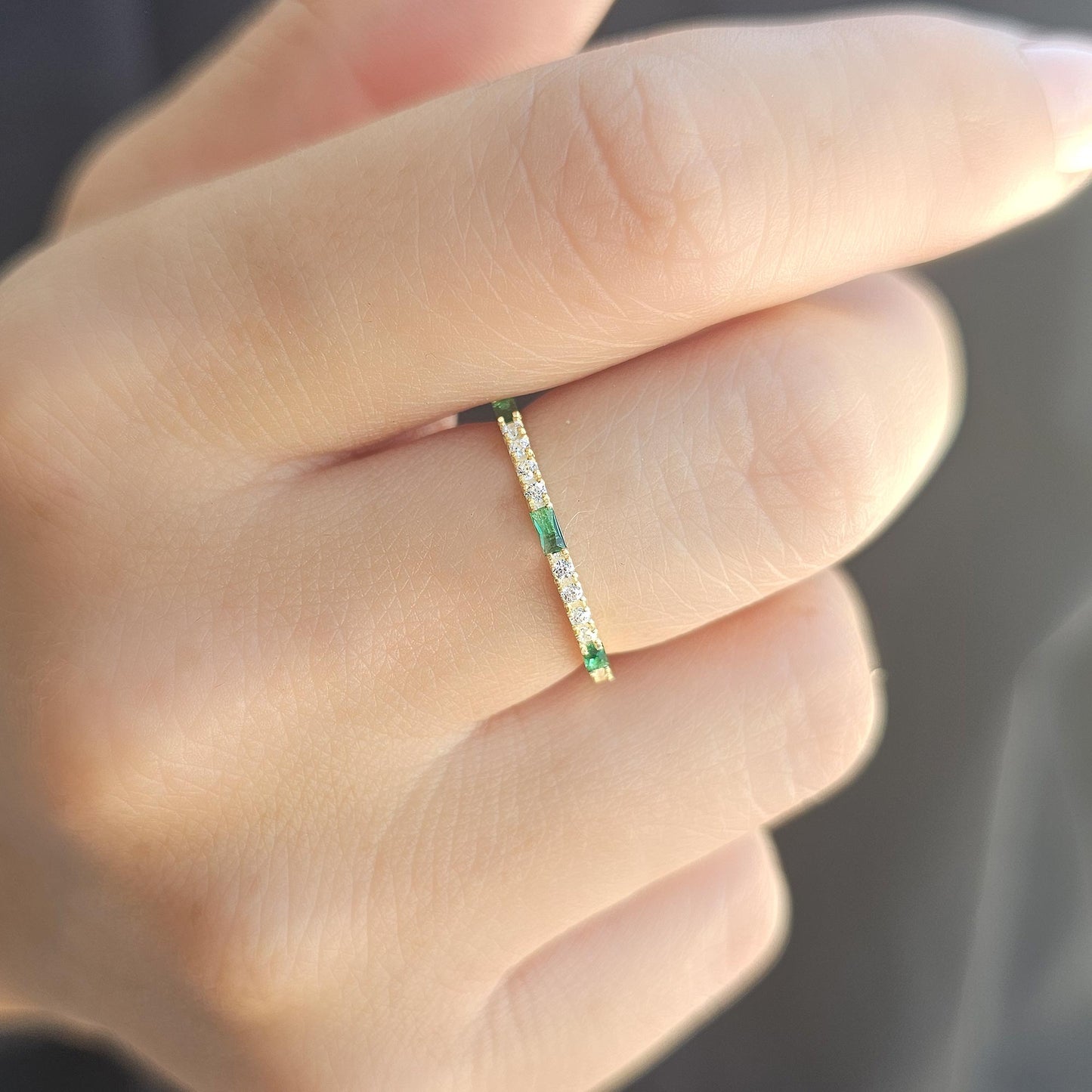 18K Gold Baguette Emerald and CZ Ring - 2S241EME