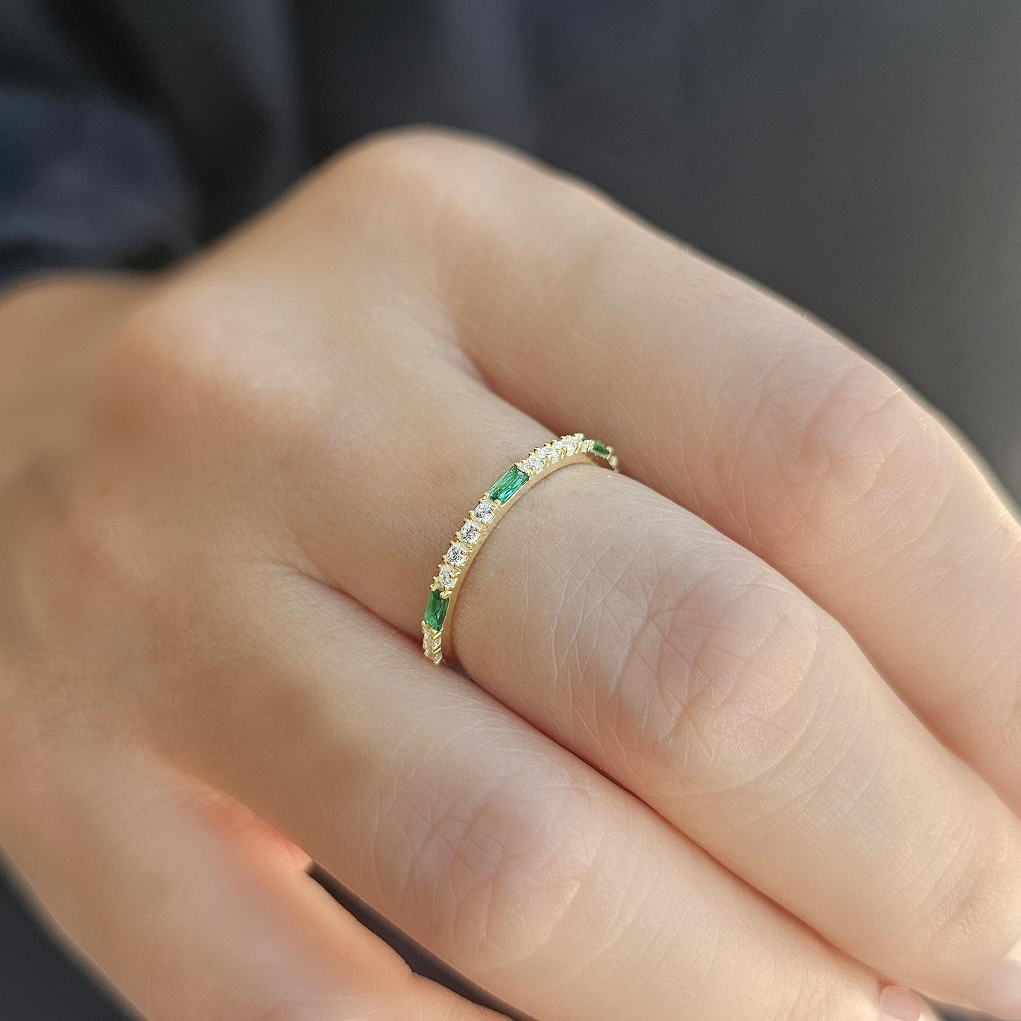 18K Gold Baguette Emerald and CZ Ring - 2S241EME