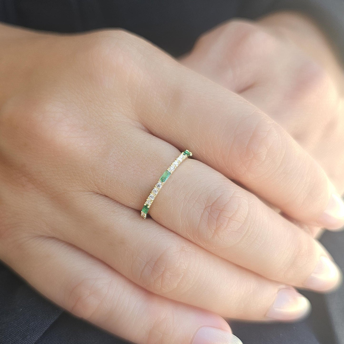 18K Gold Baguette Emerald and CZ Ring - 2S241EME