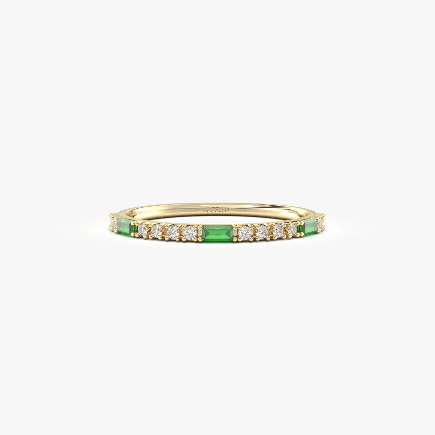 18K Gold Baguette Emerald and CZ Ring - 2S241EME