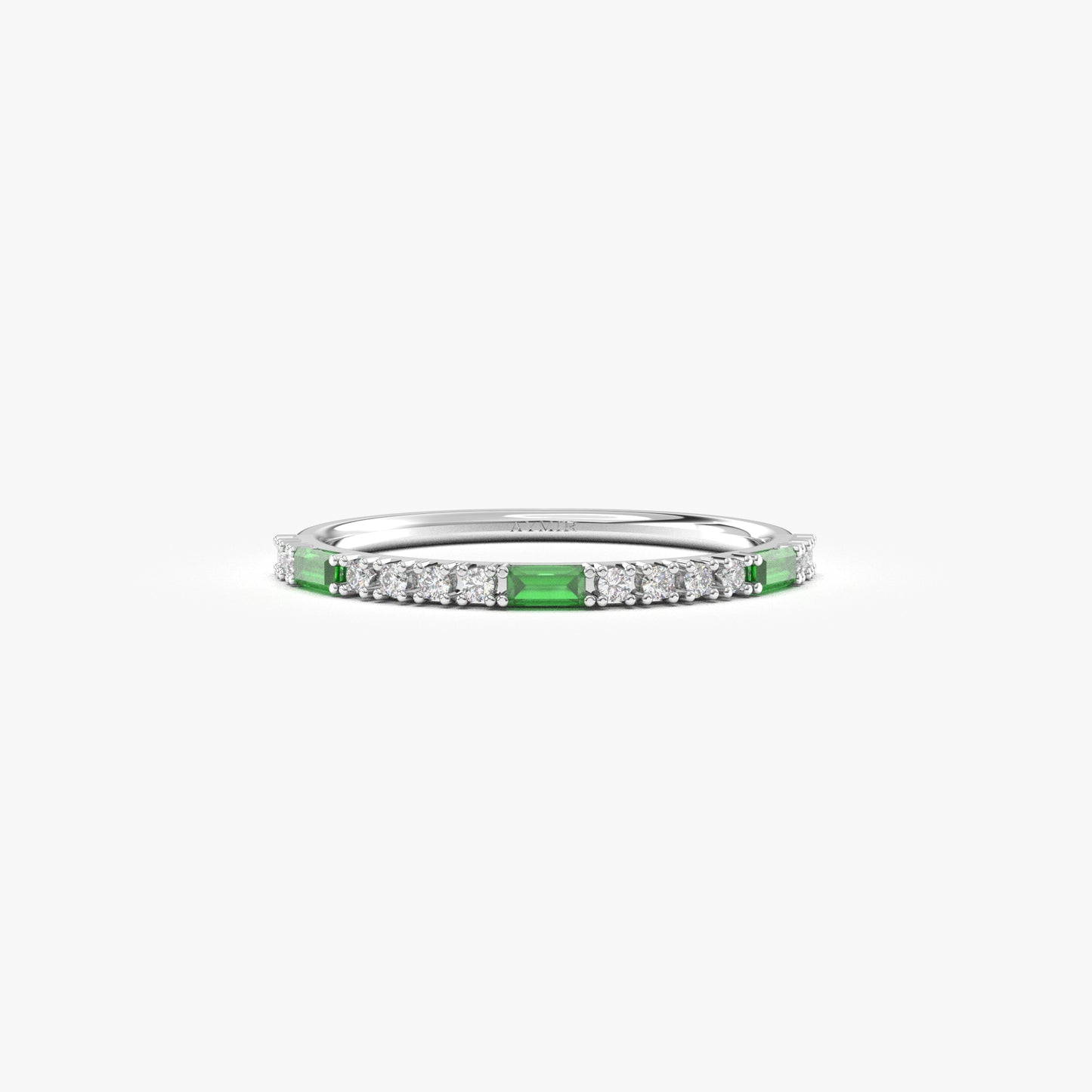 18K Gold Baguette Emerald and CZ Ring - 2S241EME
