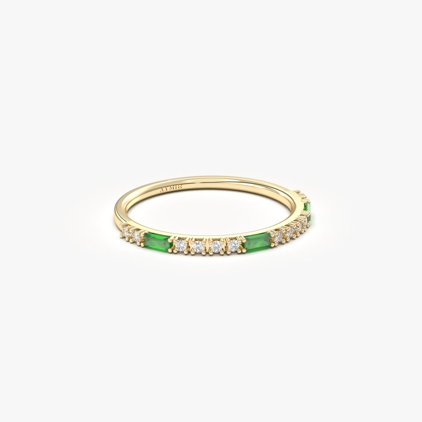 18K Gold Baguette Emerald and CZ Ring - 2S241EME