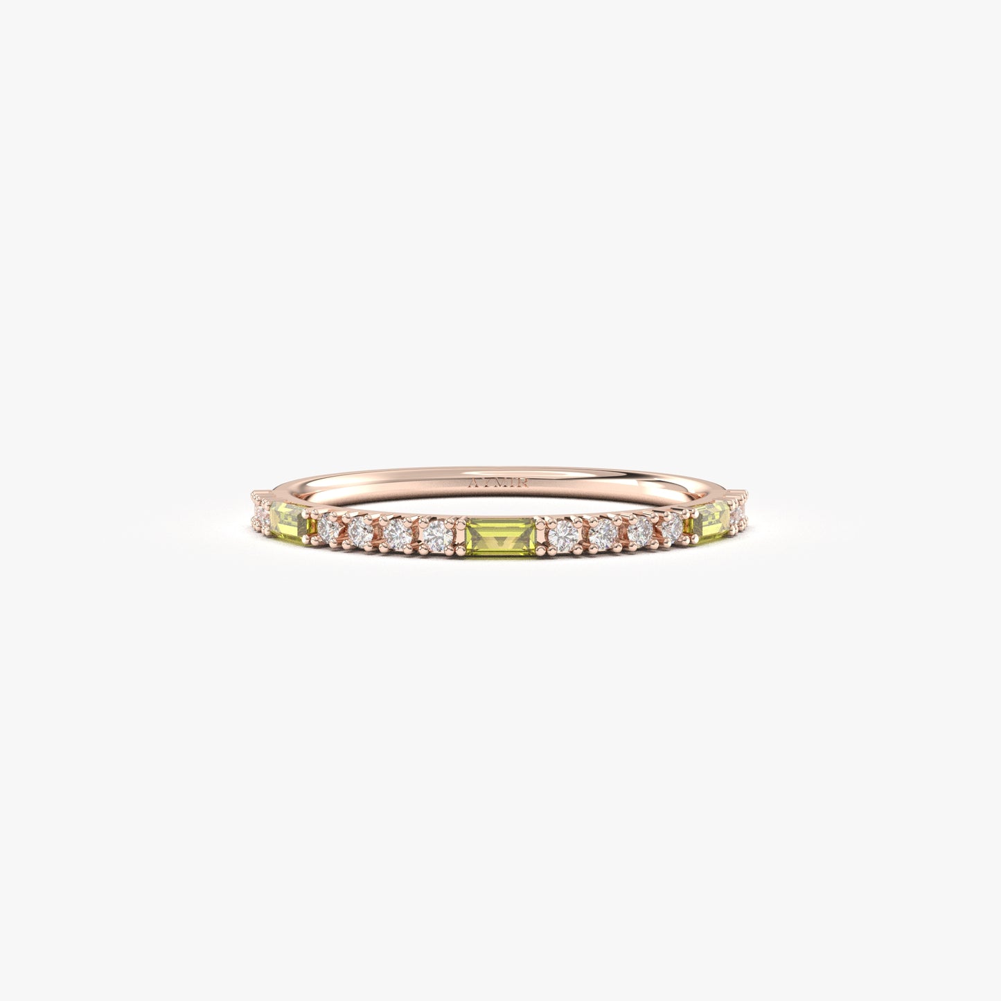 Anillo de oro de 18 quilates con peridoto y circonitas cúbicas de talla baguette - 2S241PER