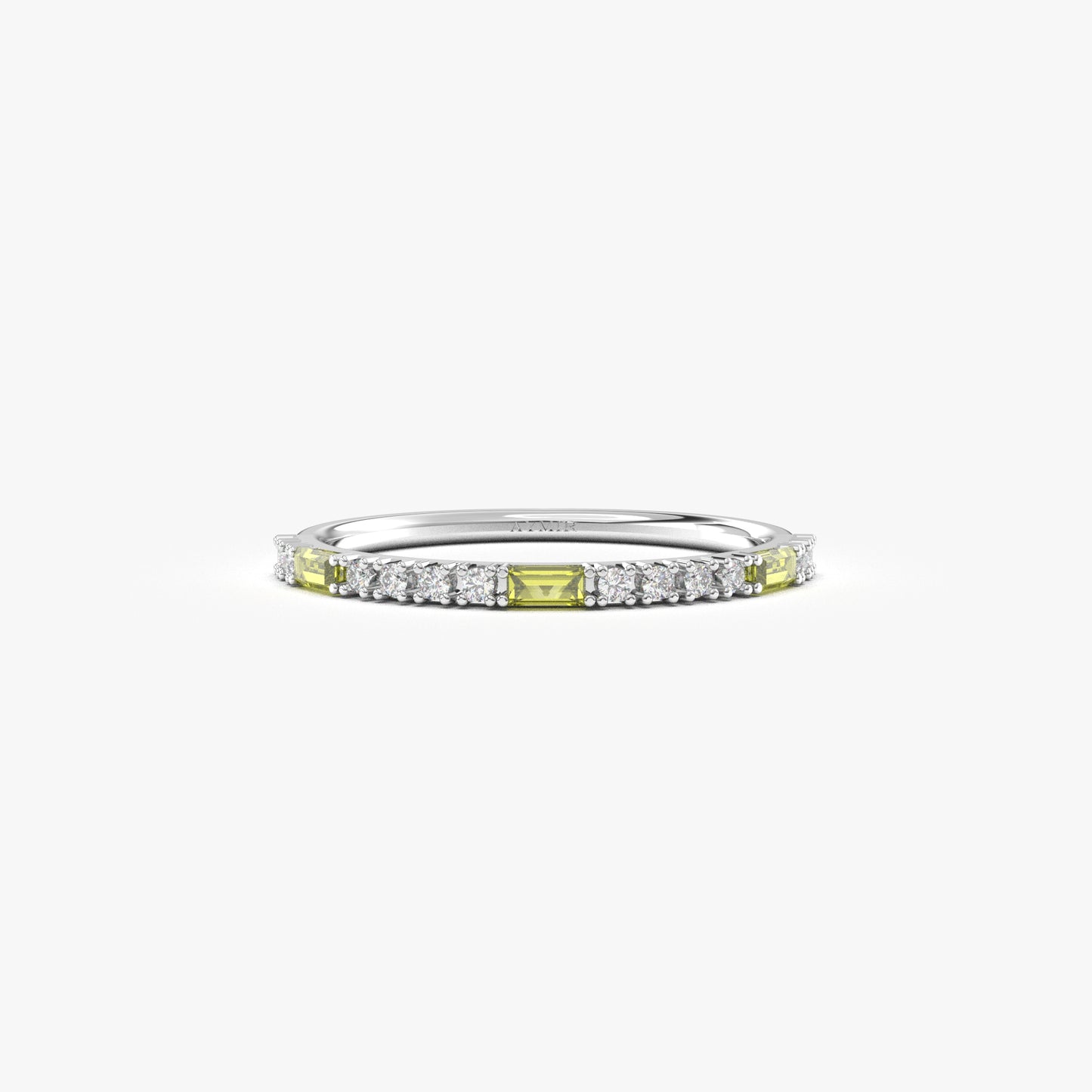 Anillo de oro de 18 quilates con peridoto y circonitas cúbicas de talla baguette - 2S241PER