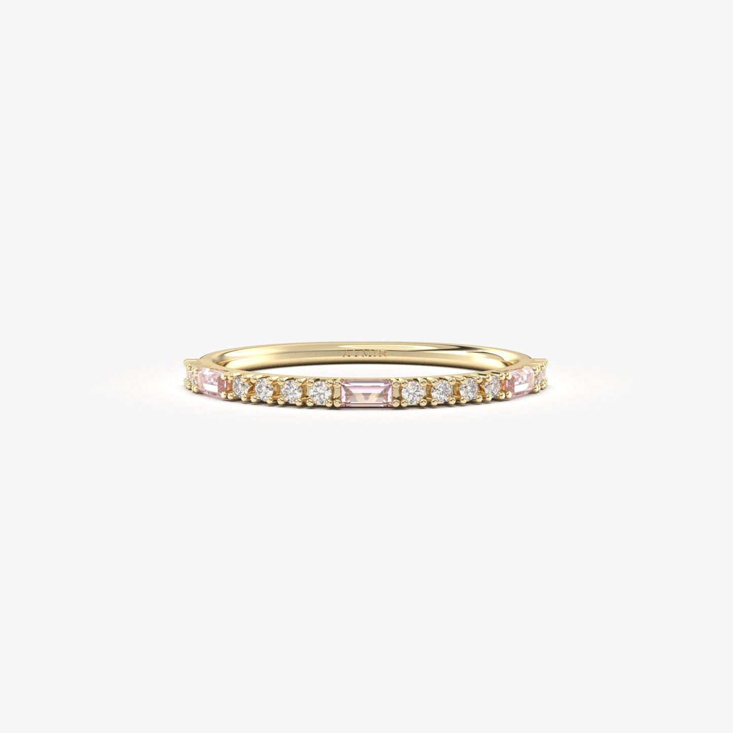 18K Gold Baguette Cut Pink and Cz Ring - 2S241PNK