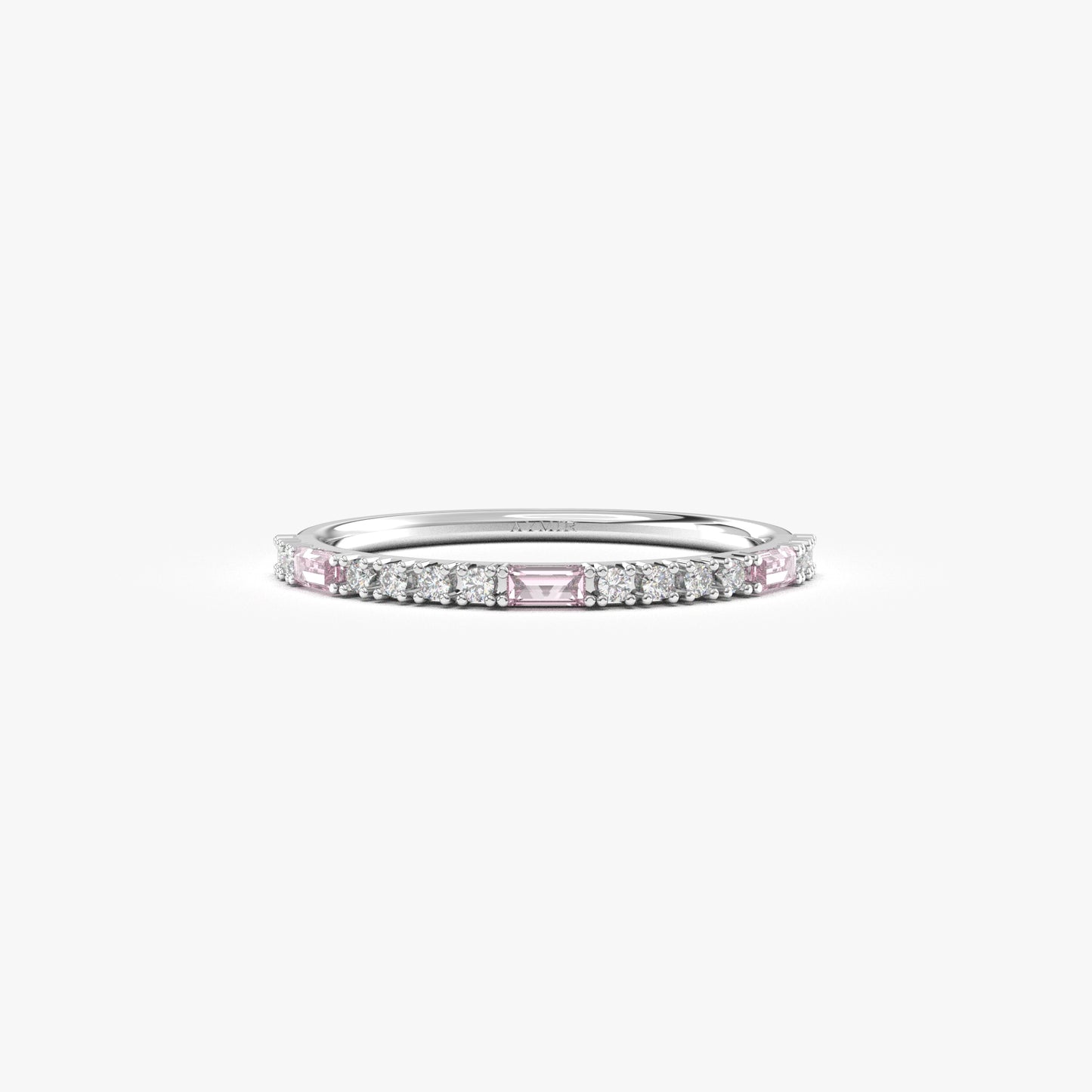 18K Gold Baguette Cut Pink and Cz Ring - 2S241PNK