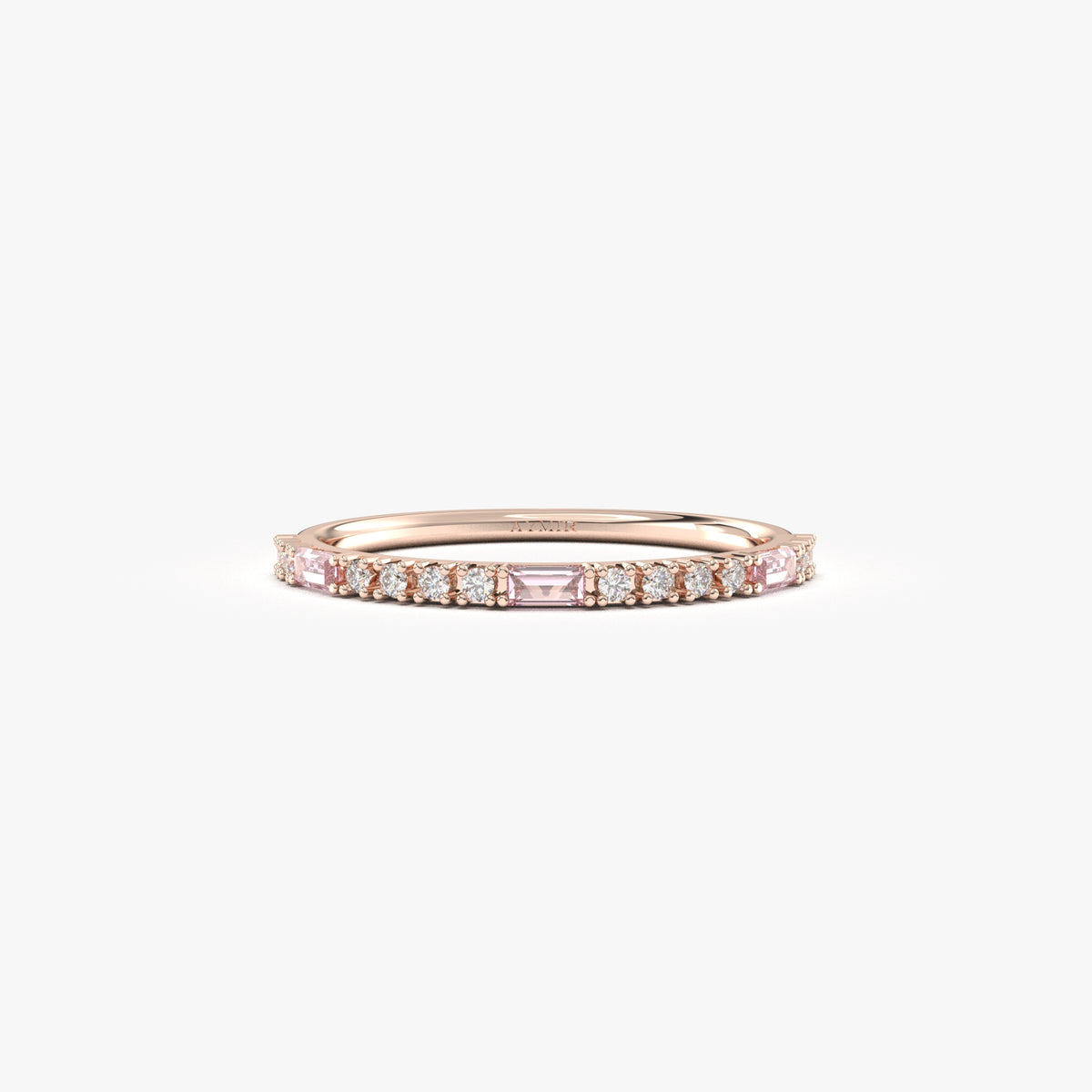 Rose gold pink-stone baguette ring, front view