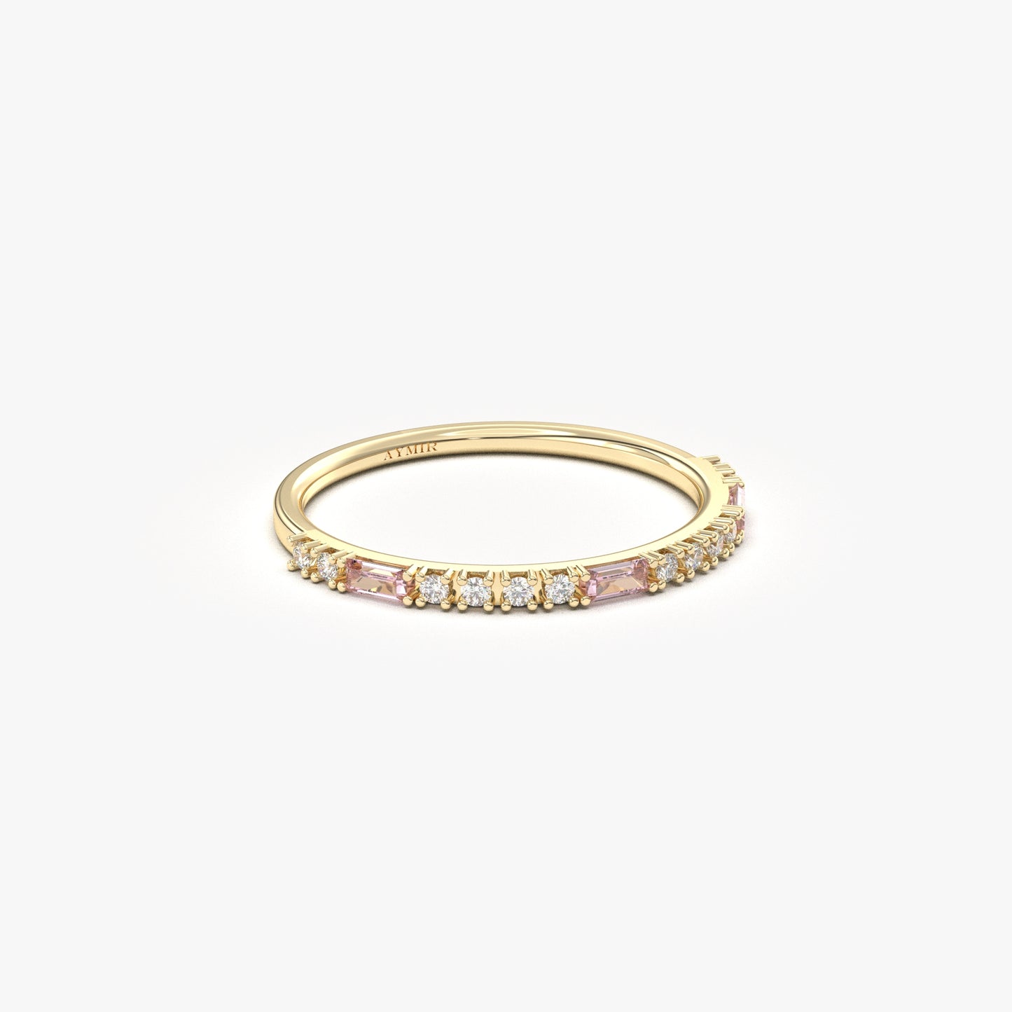 18K Gold Baguette Cut Pink and Cz Ring - 2S241PNK
