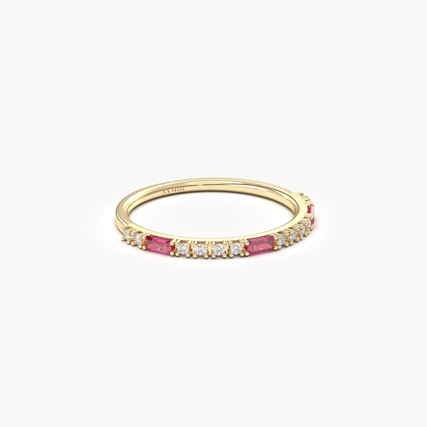 18K Gold Baguette Cut Ruby and Cz Ring - 2S241RBY