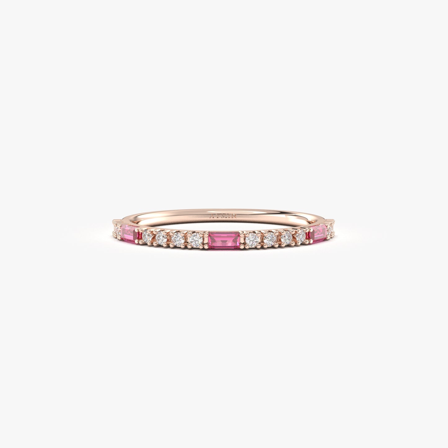 18K Gold Baguette Cut Ruby and Cz Ring - 2S241RBY