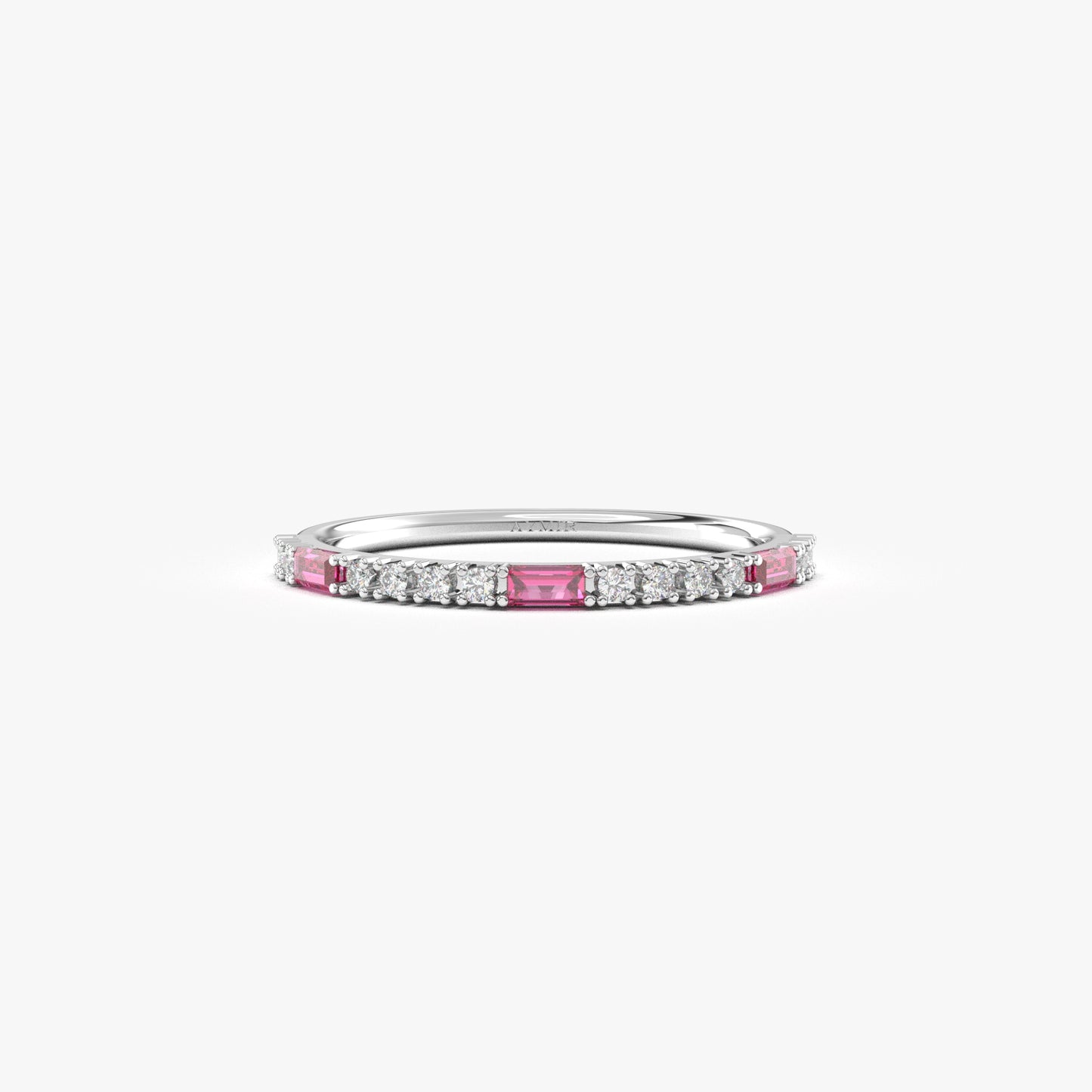 18K Gold Baguette Cut Ruby and Cz Ring - 2S241RBY