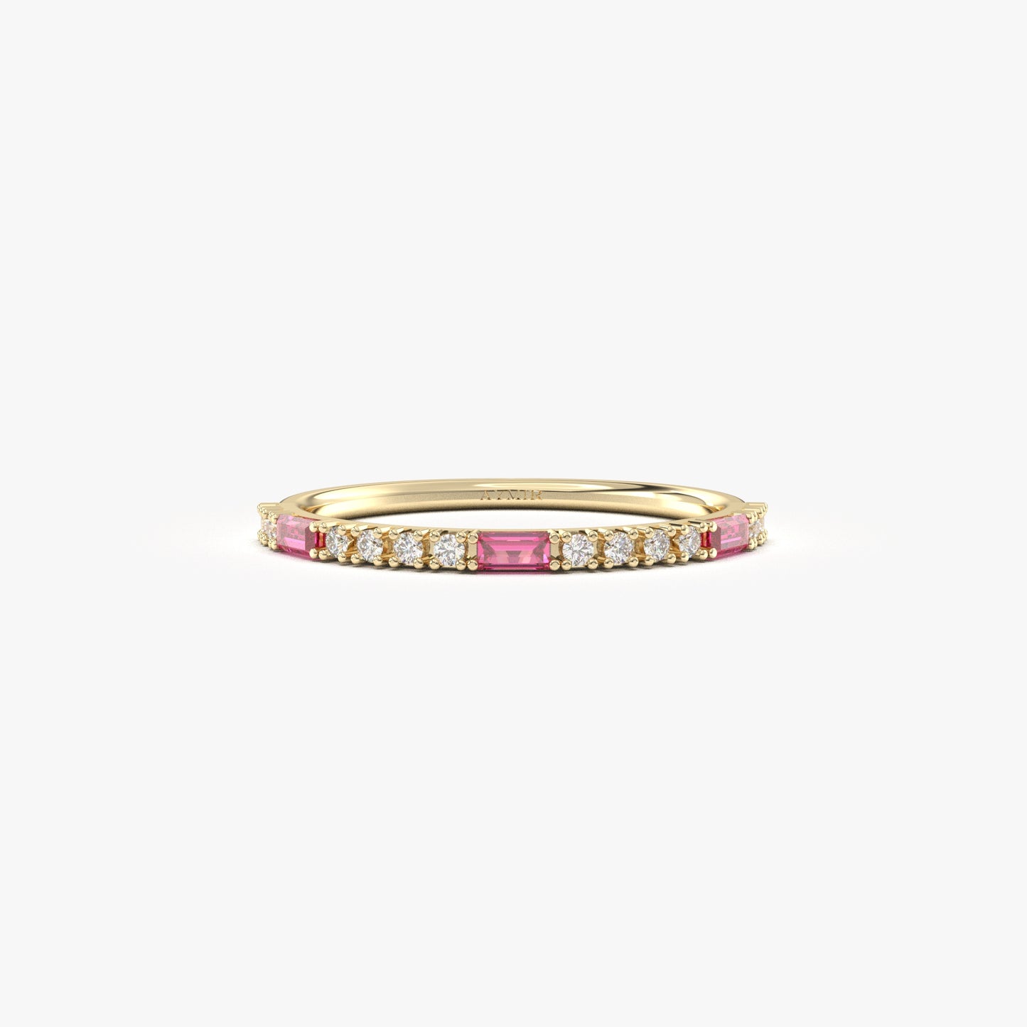 18K Gold Baguette Cut Ruby and Cz Ring - 2S241RBY