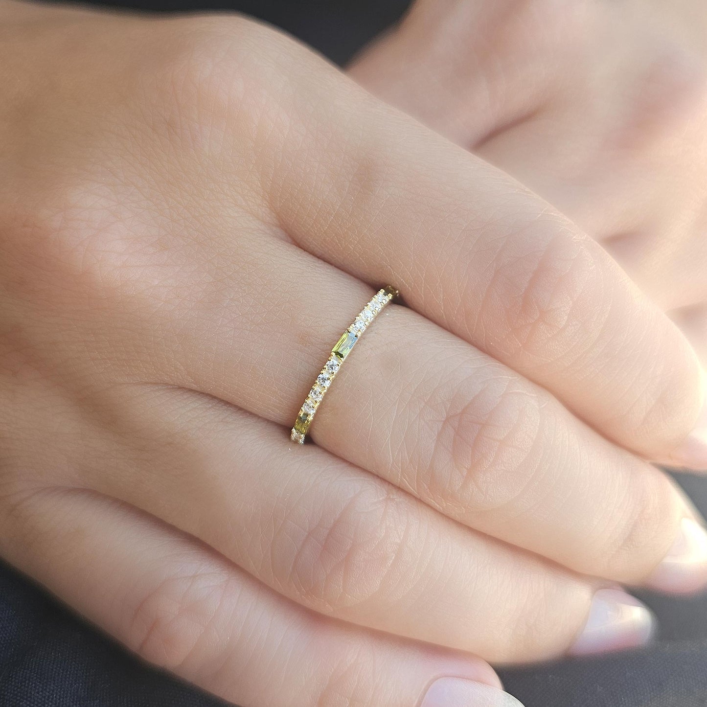 14K Gold Baguette Cut Peridot and Cz Ring - 2S241PER