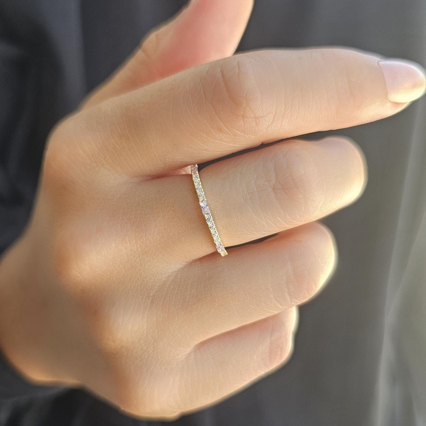 18K Gold Baguette Cut Pink and Cz Ring - 2S241PNK