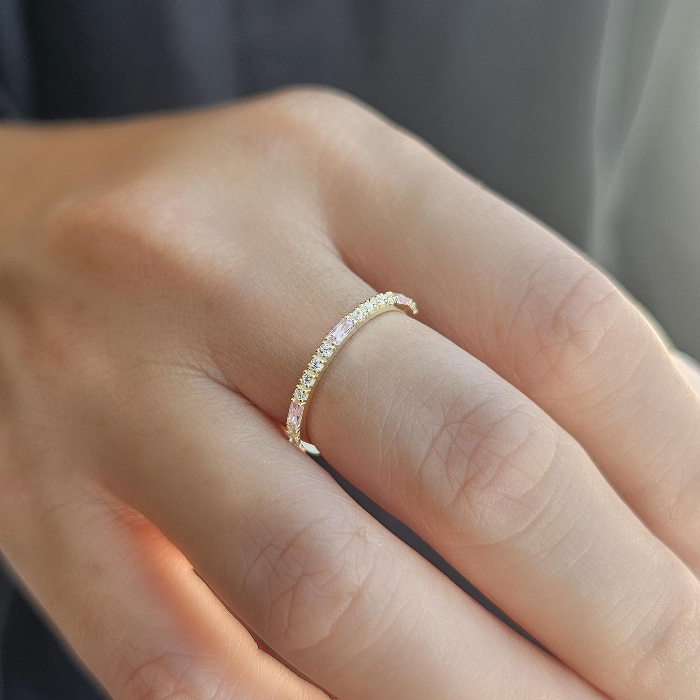 18K Gold Baguette Cut Pink and Cz Ring - 2S241PNK