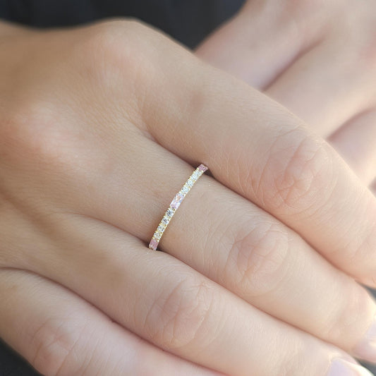 18K Gold Baguette Cut Pink and Cz Ring - 2S241PNK