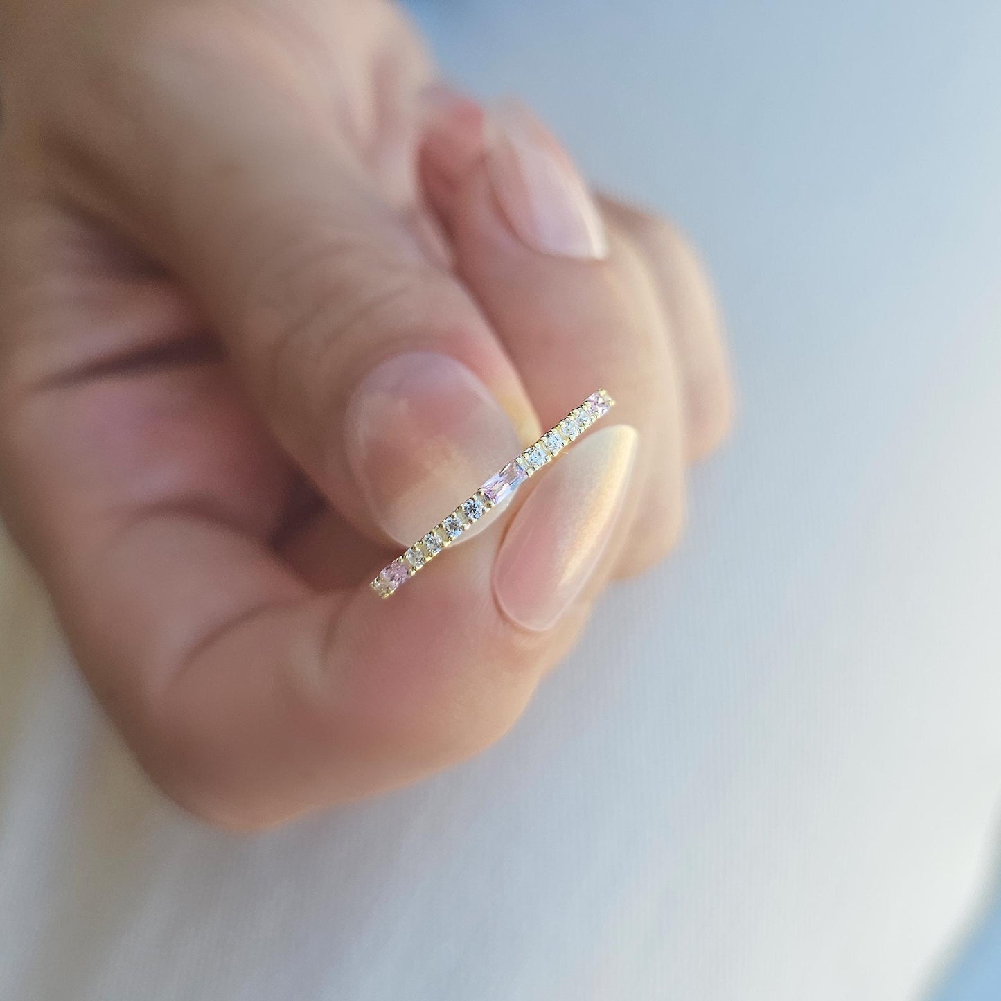 18K Gold Baguette Cut Pink and Cz Ring - 2S241PNK