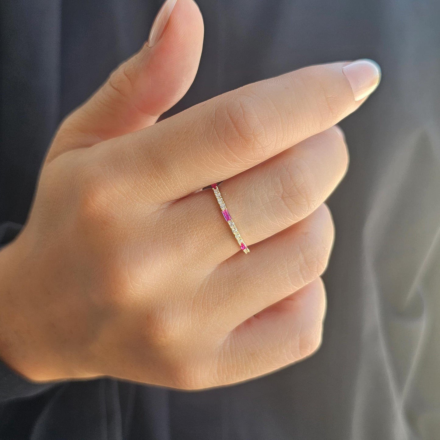 18K Gold Baguette Cut Ruby and Cz Ring - 2S241RBY
