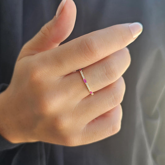 18K Gold Baguette Cut Ruby and Diamond Ring - 2S241RBY