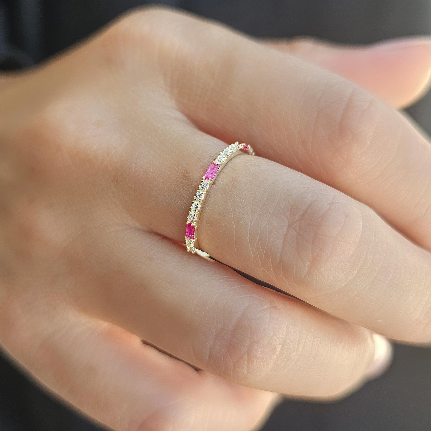 18K Gold Baguette Cut Ruby and Cz Ring - 2S241RBY