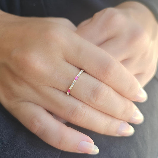 18K Gold Baguette Cut Ruby and Cz Ring - 2S241RBY