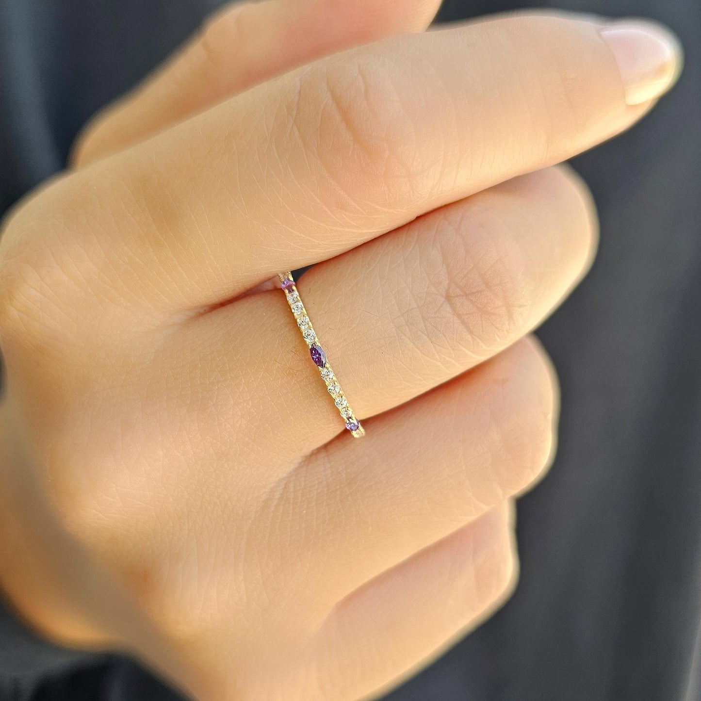 18K Gold Marquise Cut Amethyst and Cz Ring - 2S243AME