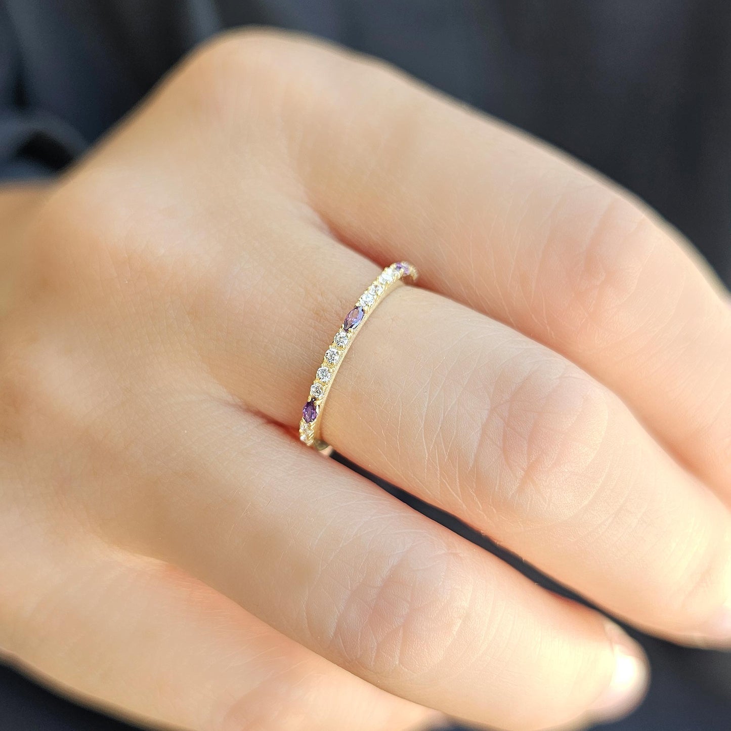18K Gold Marquise Cut Amethyst and Cz Ring - 2S243AME