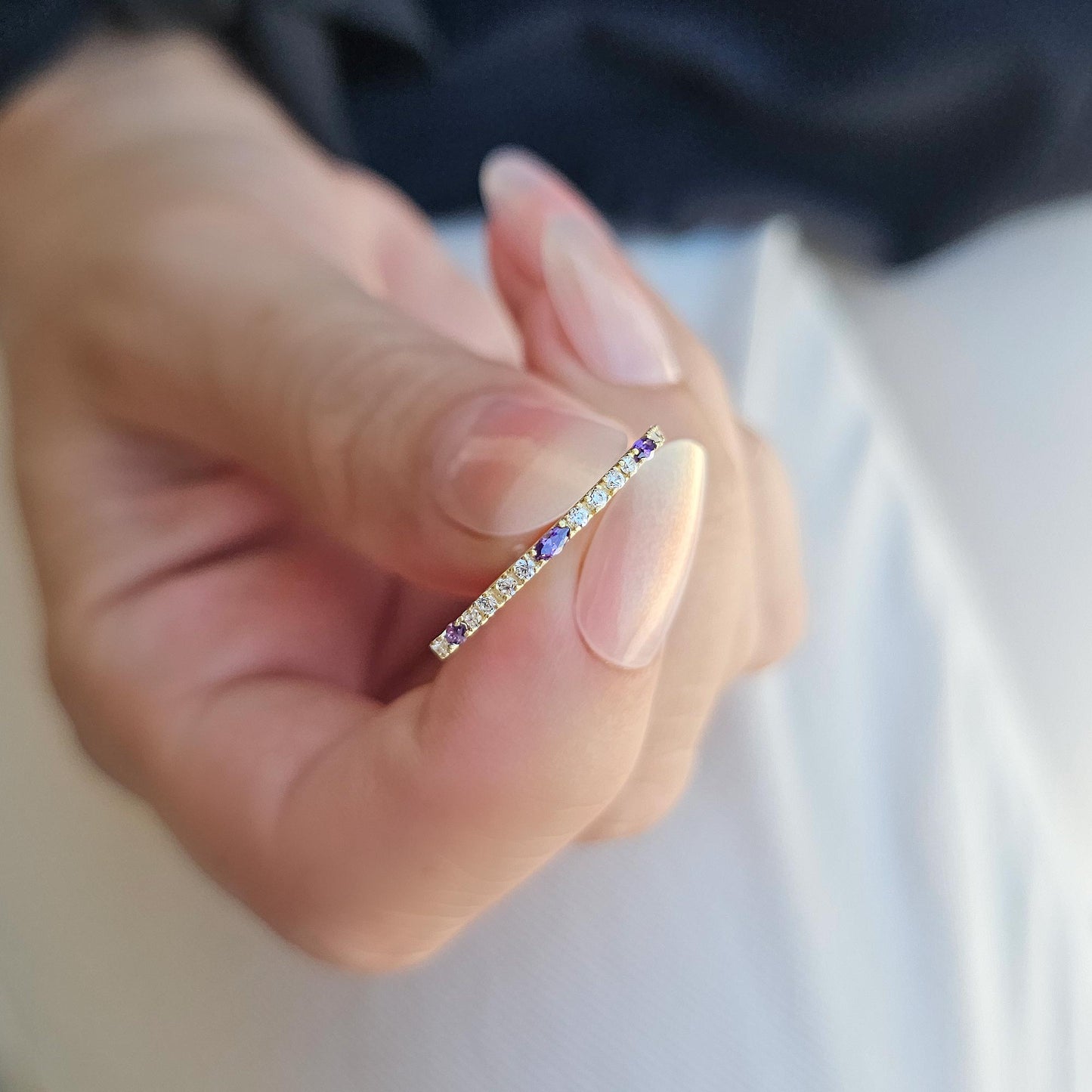 18K Gold Marquise Cut Amethyst and Cz Ring - 2S243AME
