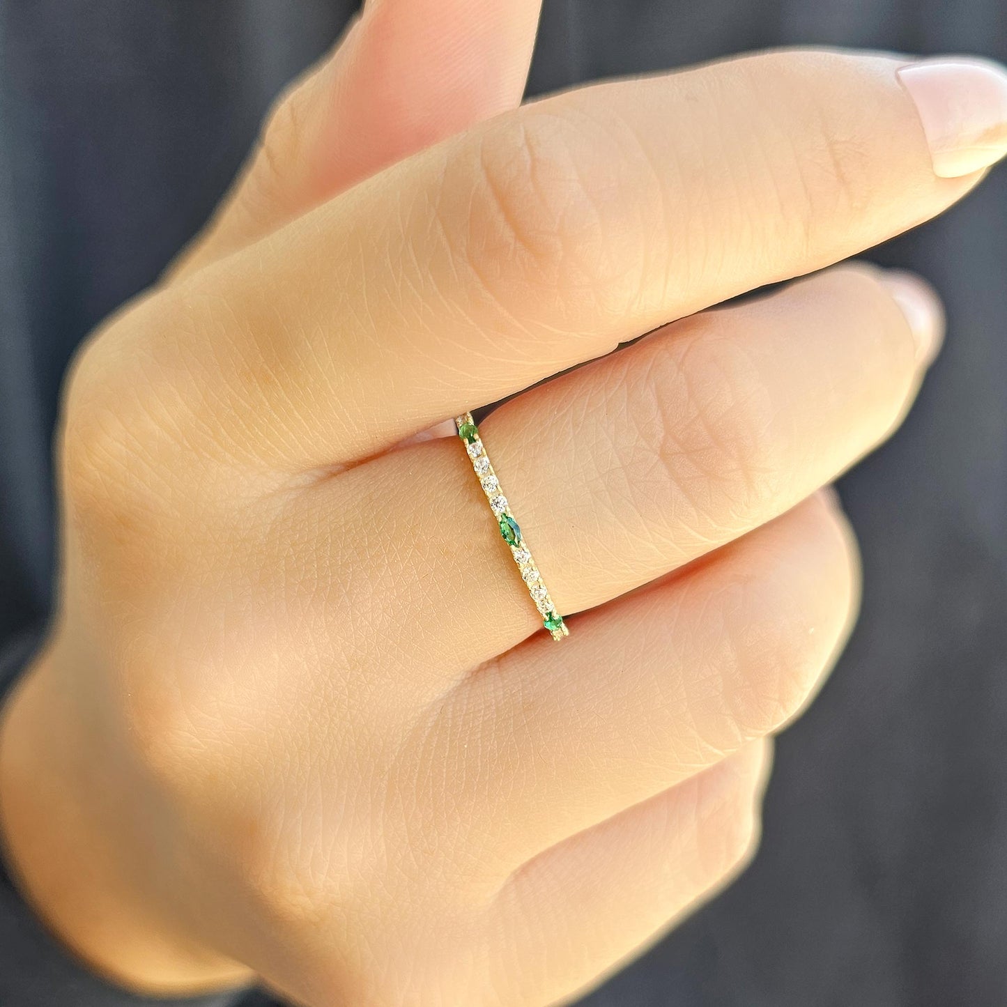 18K Gold Marquise Cut Emerald and Cz Ring - 2S243EME