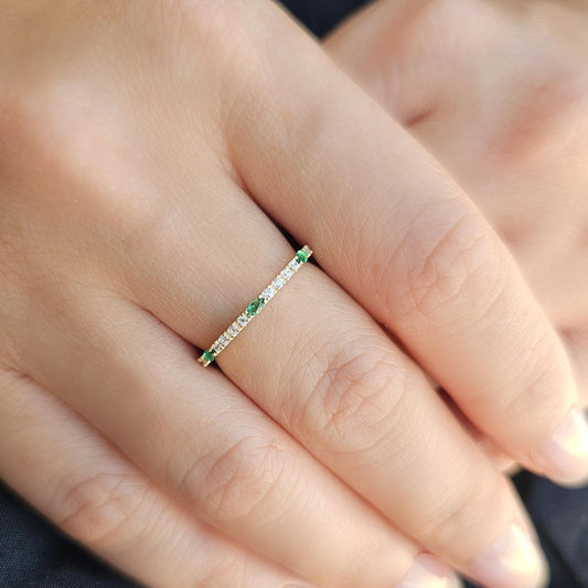 18K Gold Marquise Cut Emerald and Cz Ring - 2S243EME