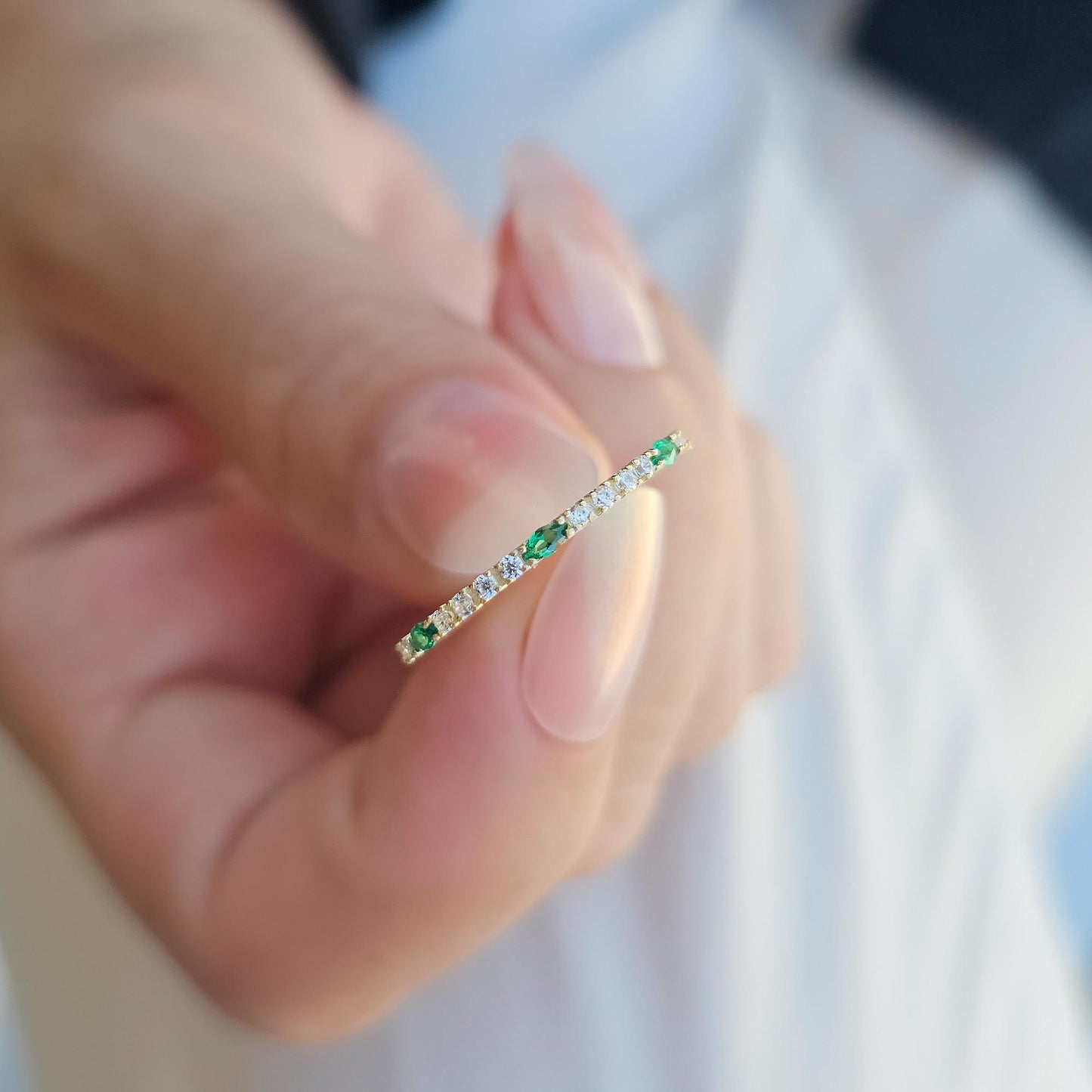 18K Gold Marquise Cut Emerald and Cz Ring - 2S243EME